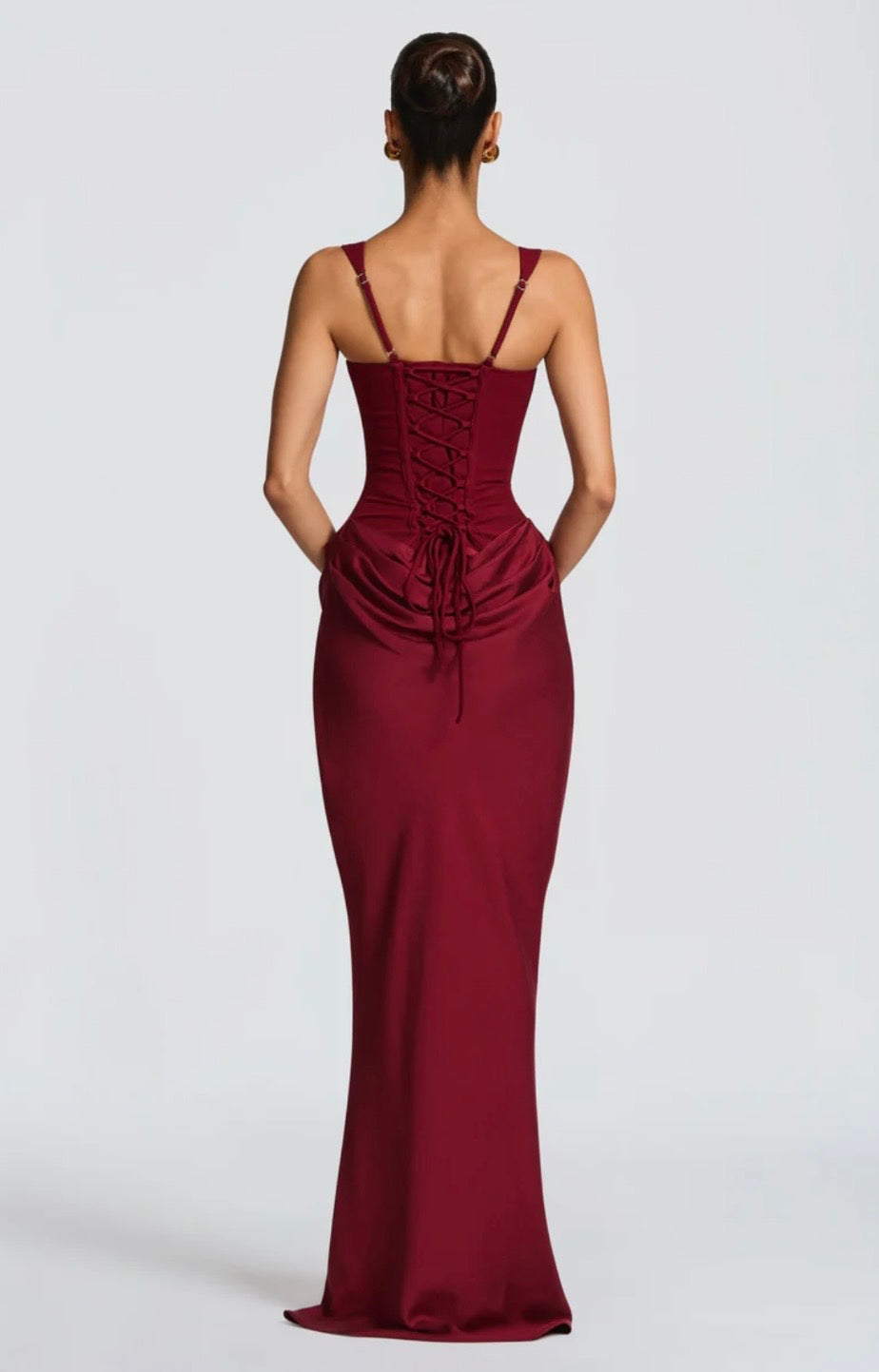 Nina | Sculpted Lowered Waist Square Neck Crepe Maxi Dress