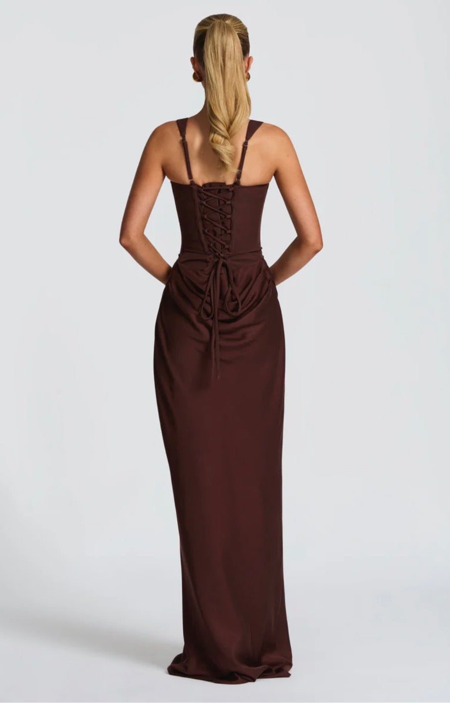 Nina | Sculpted Lowered Waist Square Neck Crepe Maxi Dress