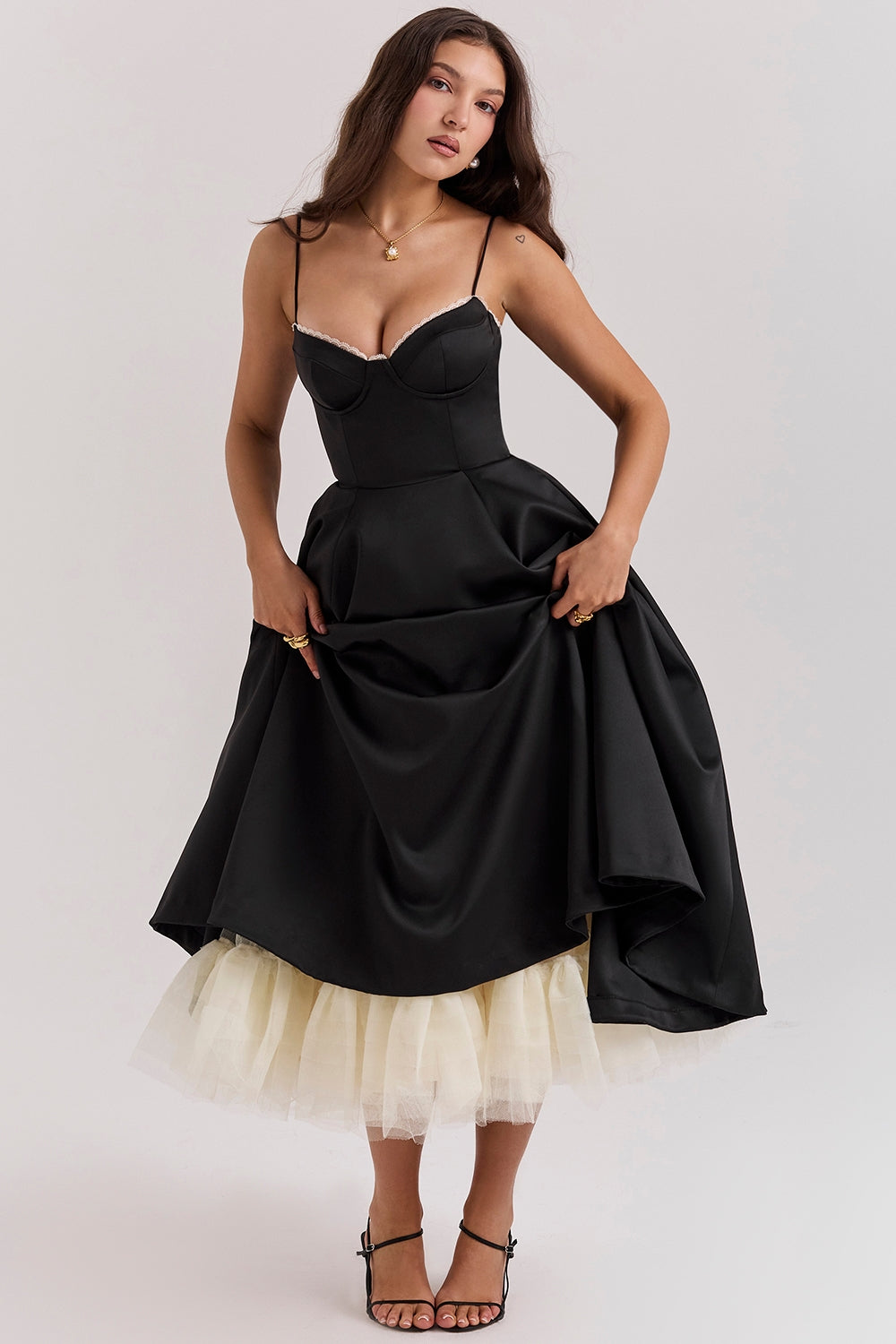 Daisy | Structured Bodice Luxurious Satin Corset Midi Dress