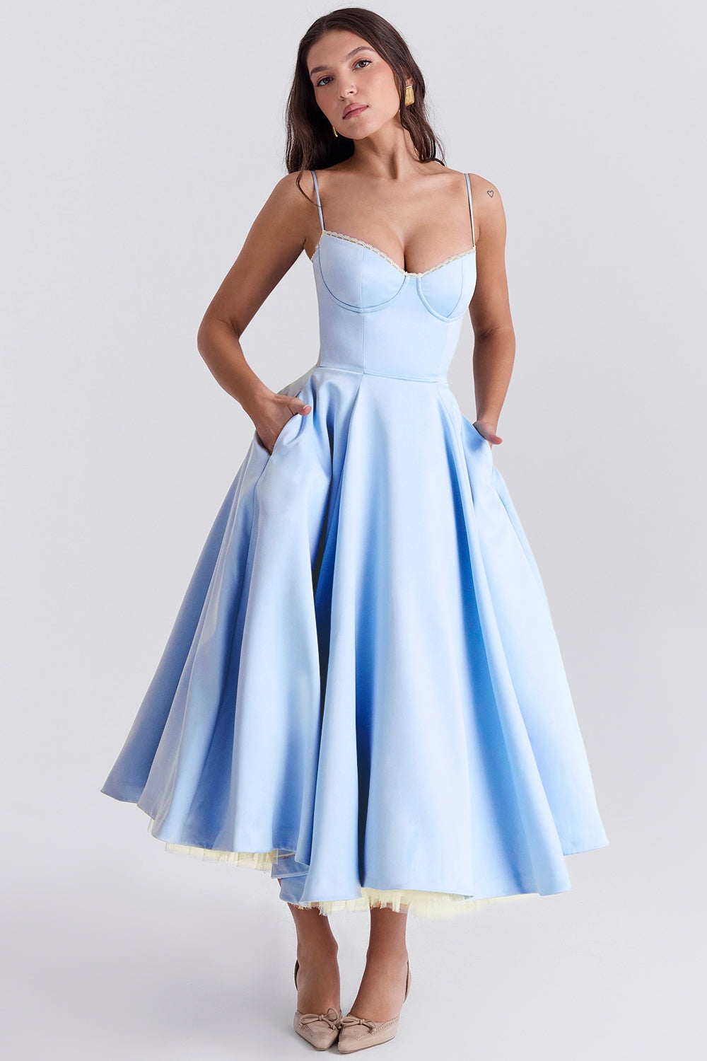 Daisy | Structured Bodice Luxurious Satin Corset Midi Dress