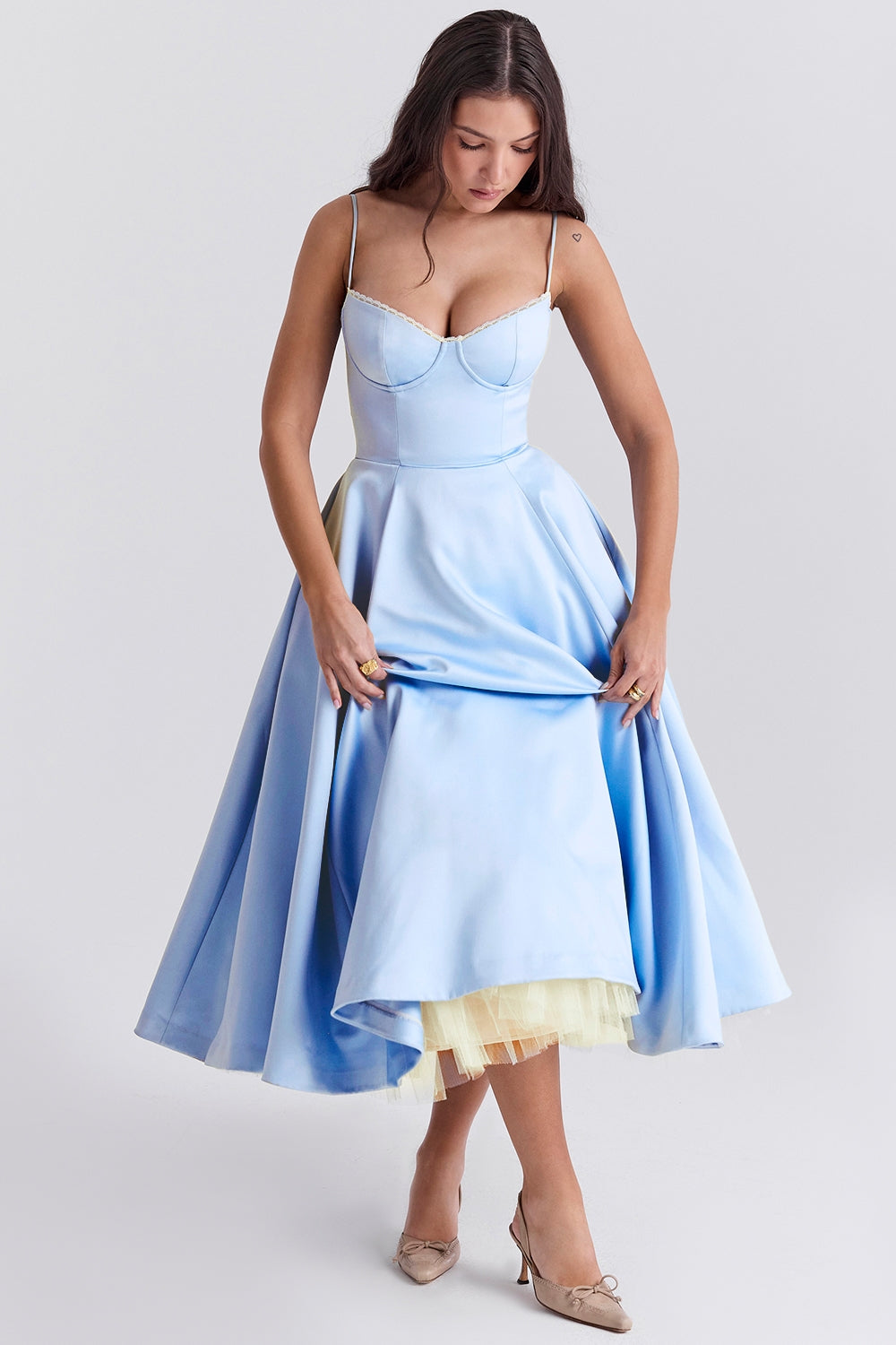 Daisy | Structured Bodice Luxurious Satin Corset Midi Dress