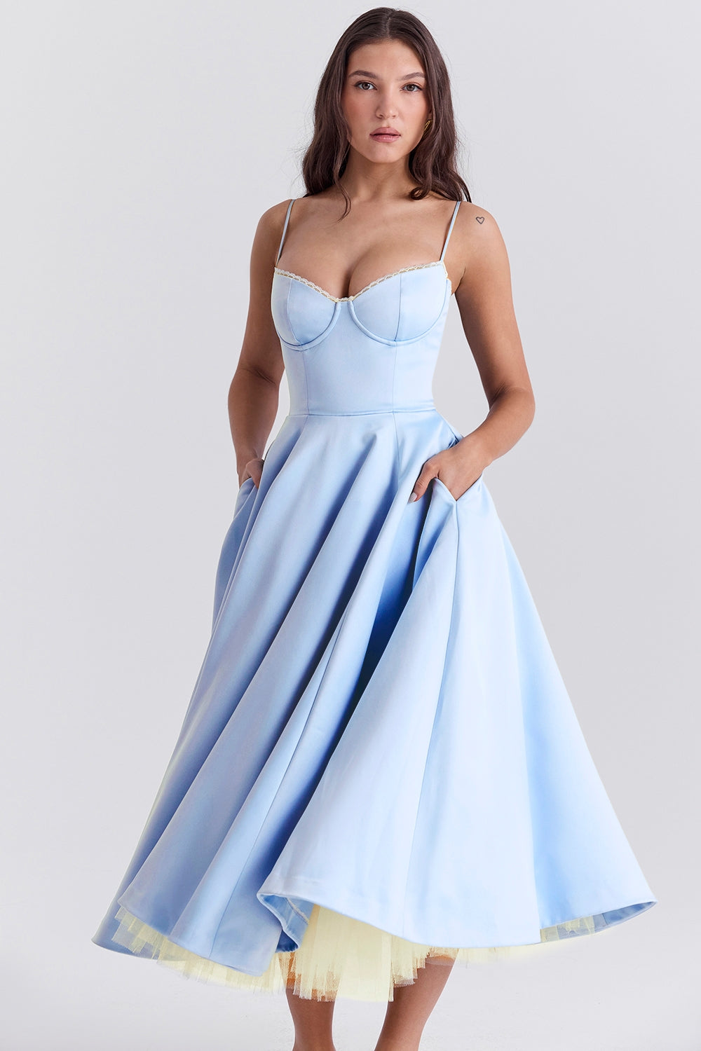 Daisy | Structured Bodice Luxurious Satin Corset Midi Dress