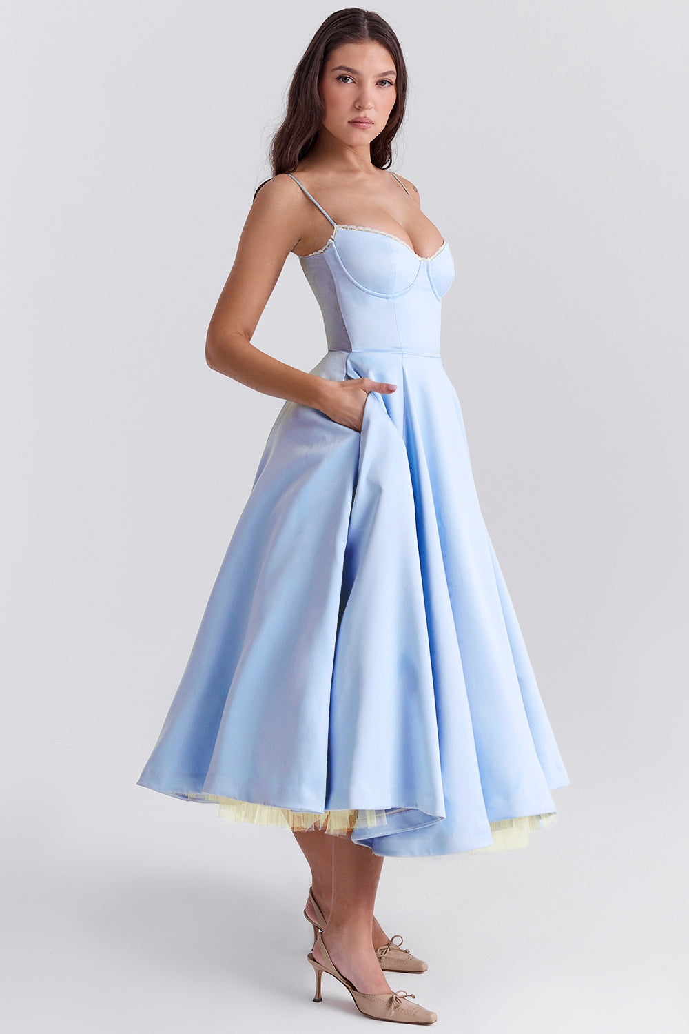 Daisy | Structured Bodice Luxurious Satin Corset Midi Dress