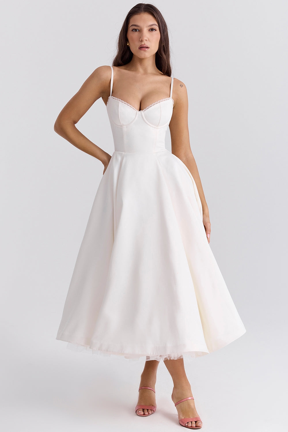 Daisy | Structured Bodice Luxurious Satin Corset Midi Dress