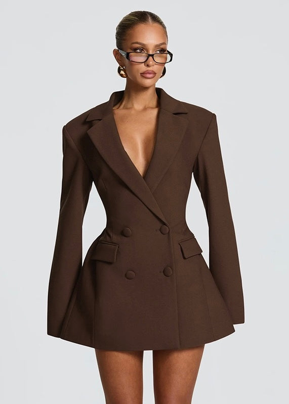 Casey | Structured Sharp Shoulder Plunge Choker Tailored Mini Dress