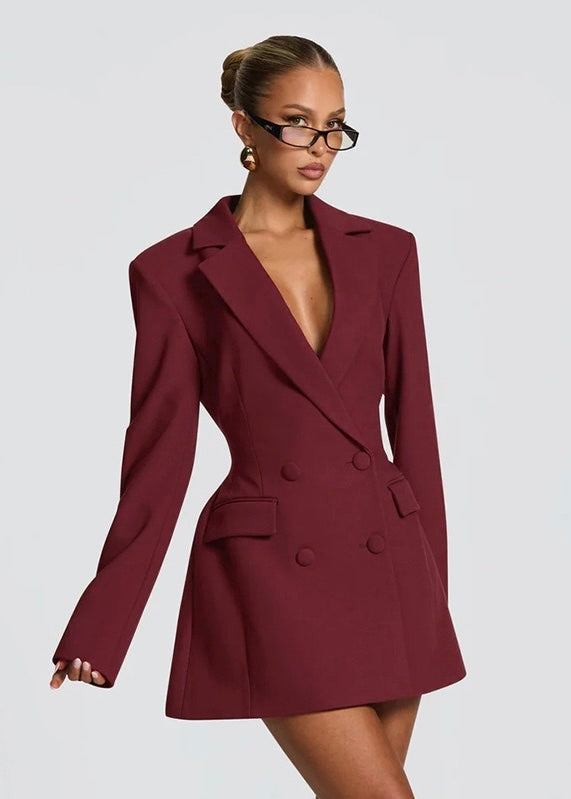 Casey | Structured Sharp Shoulder Plunge Choker Tailored Mini Dress