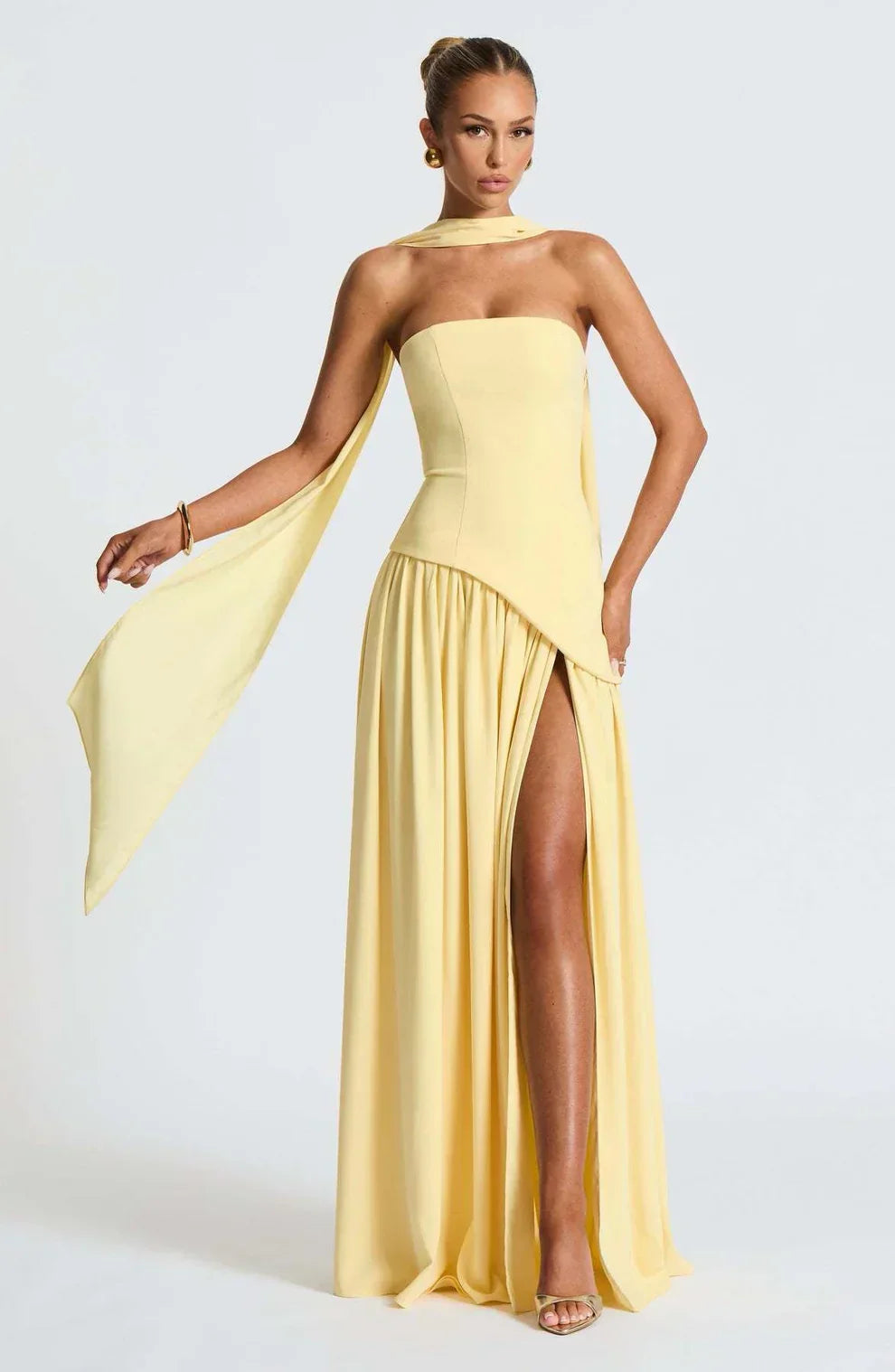 Donna | Asymmetrical Strapless Sculpted Maxi Dress