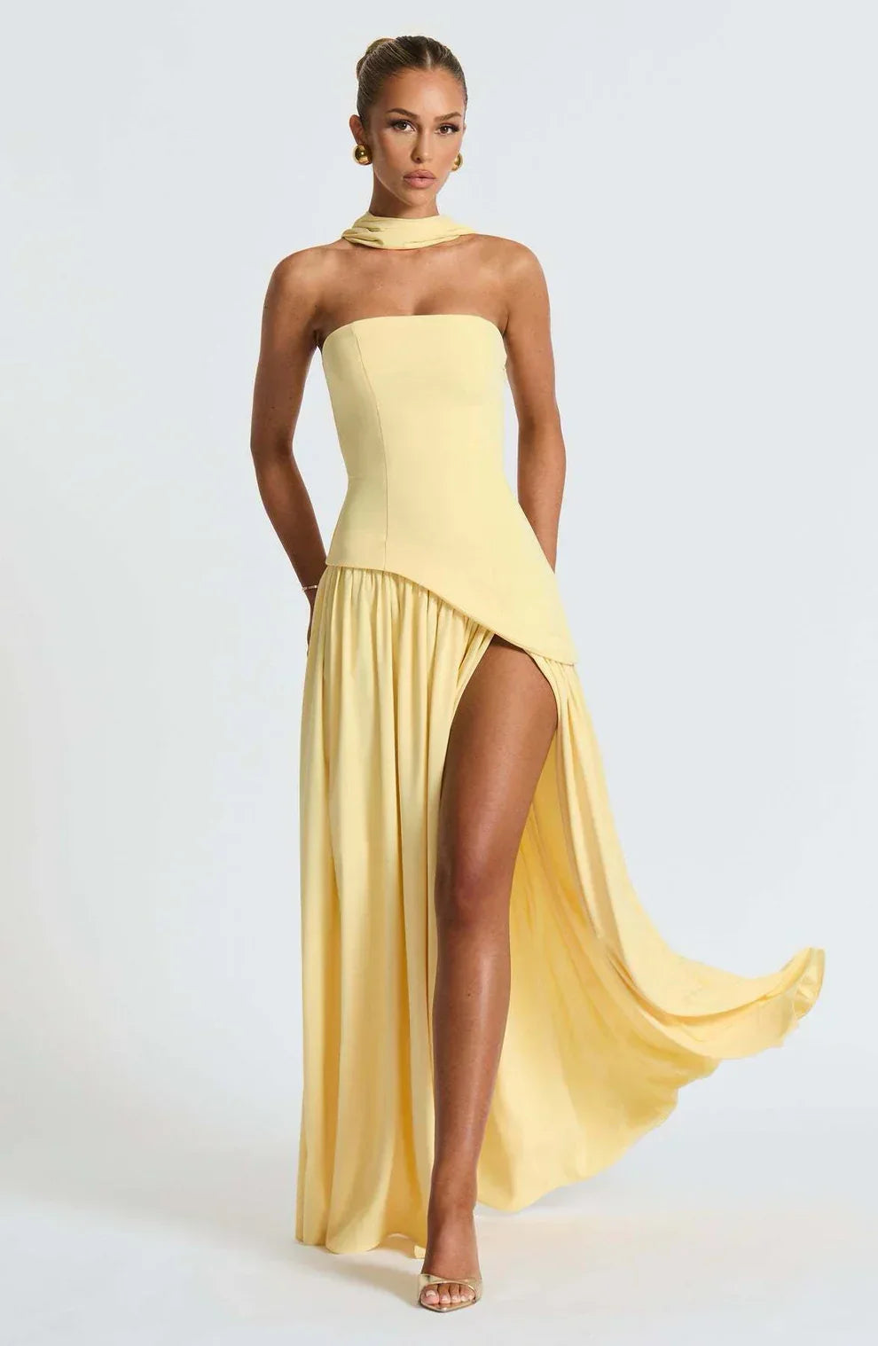 Donna | Asymmetrical Strapless Sculpted Maxi Dress