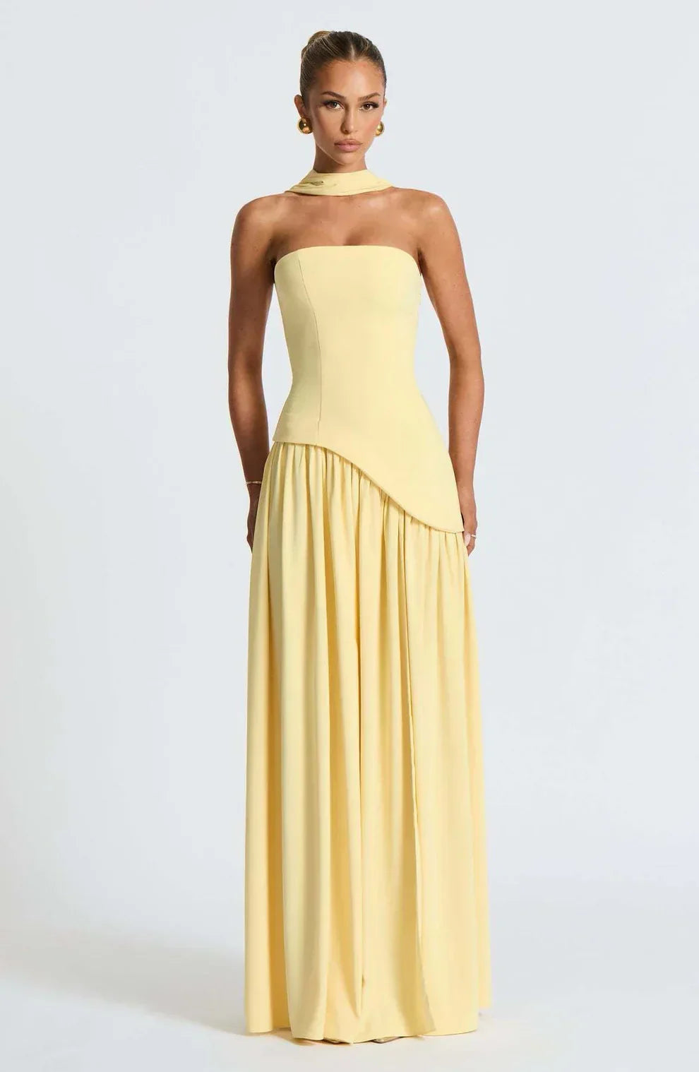 Donna | Asymmetrical Strapless Sculpted Maxi Dress