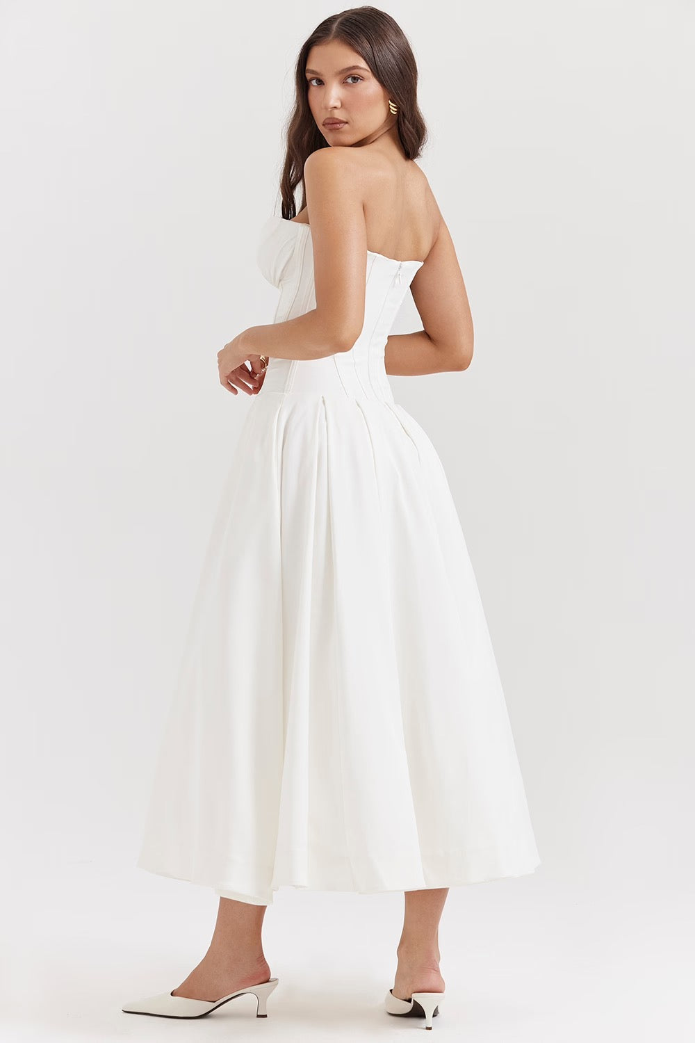 Nyssa | Full Pleated Romantic Silhouette Boned Corset Midi Dress