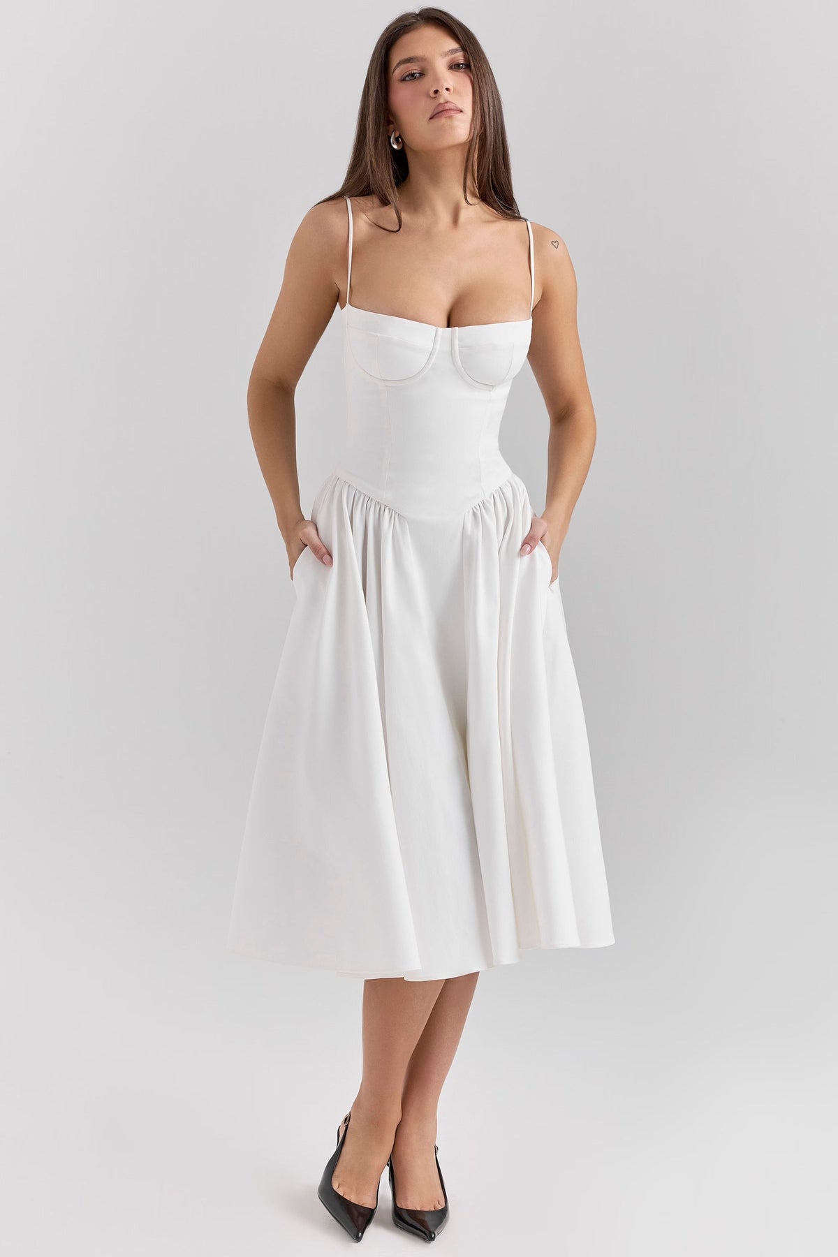 Charlotte | Underwired Sweetheart Twill Corset Midi Dress