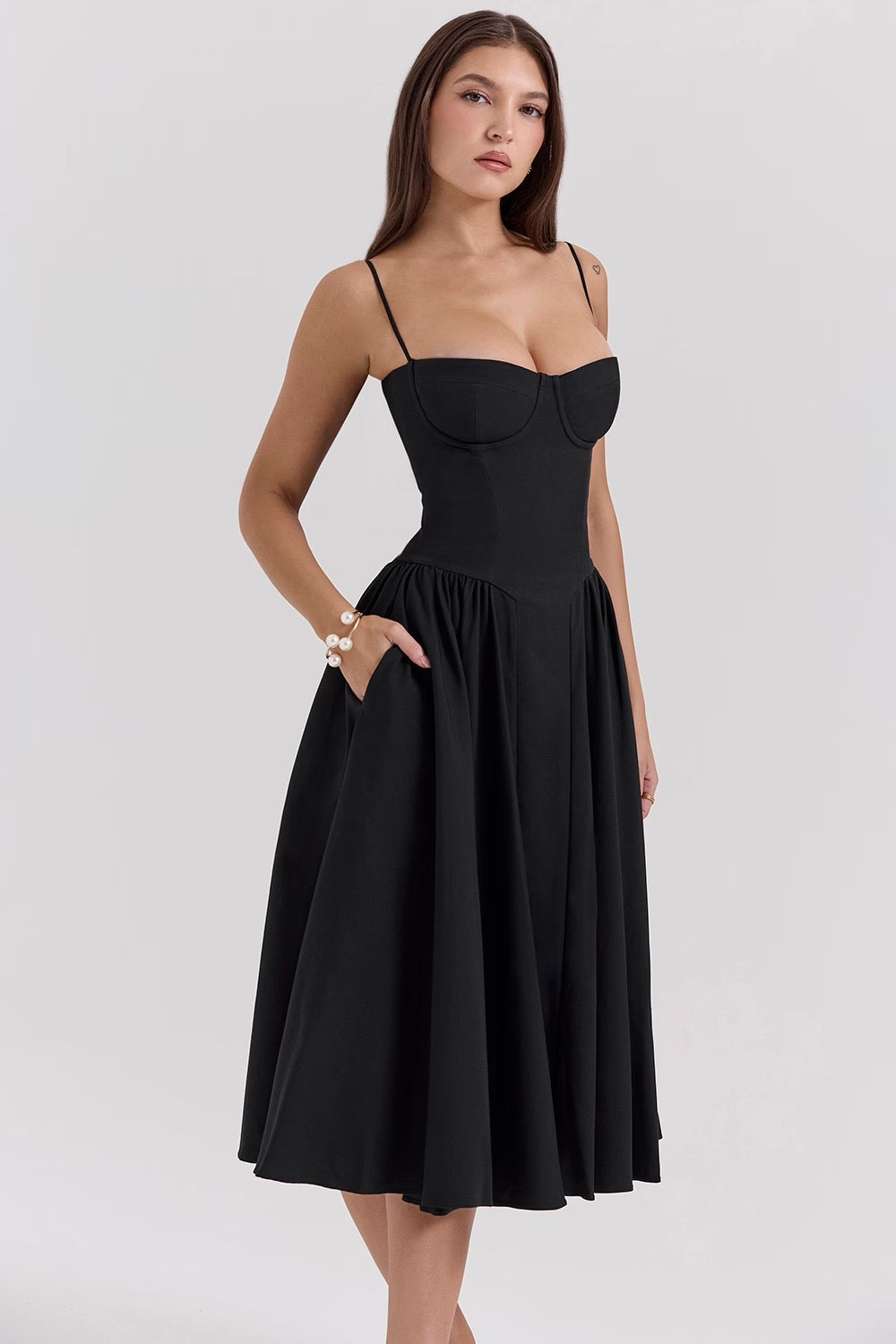 Charlotte | Underwired Sweetheart Twill Corset Midi Dress