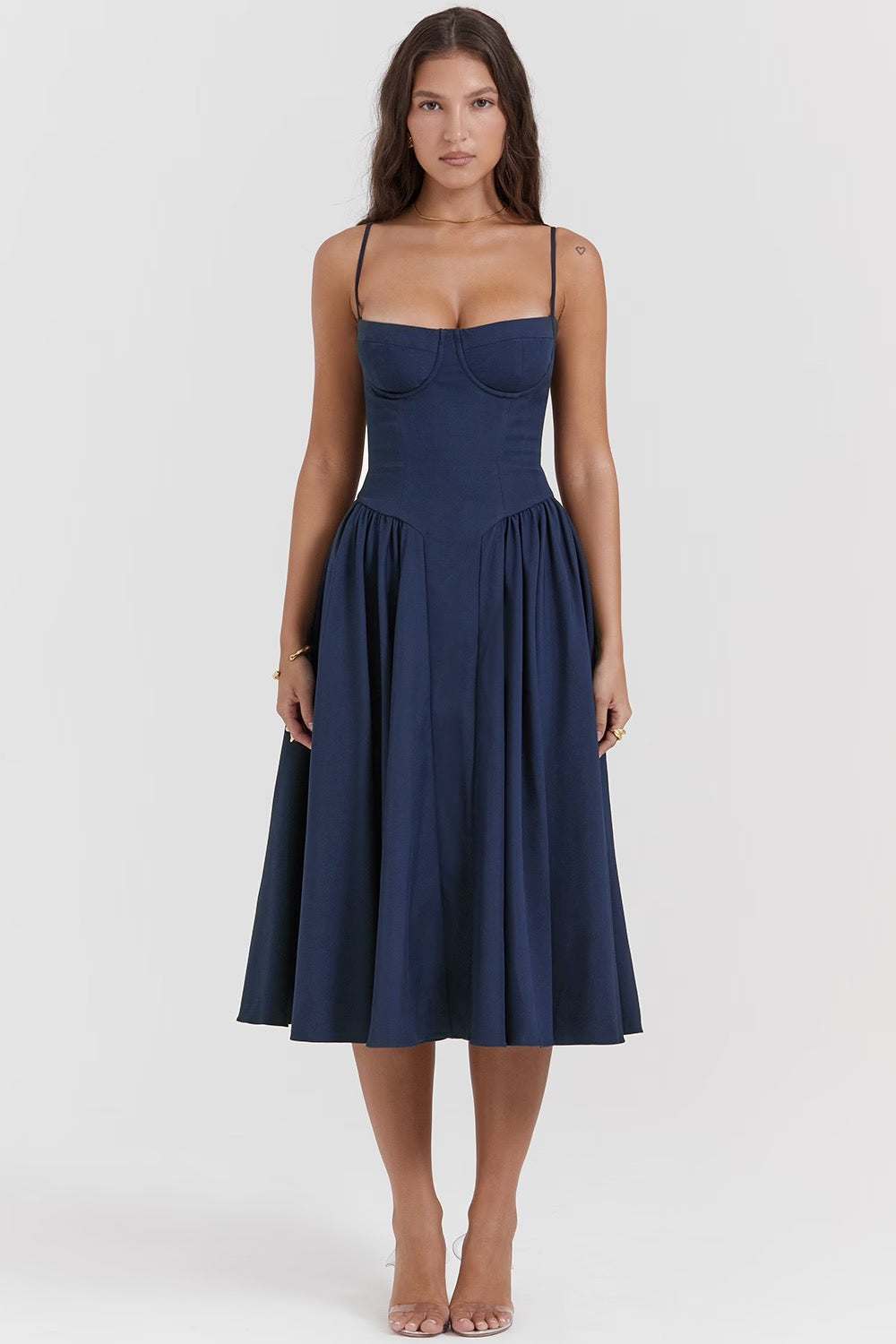 Charlotte | Underwired Sweetheart Twill Corset Midi Dress