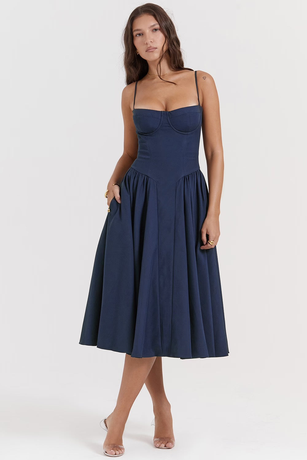 Charlotte | Underwired Sweetheart Twill Corset Midi Dress