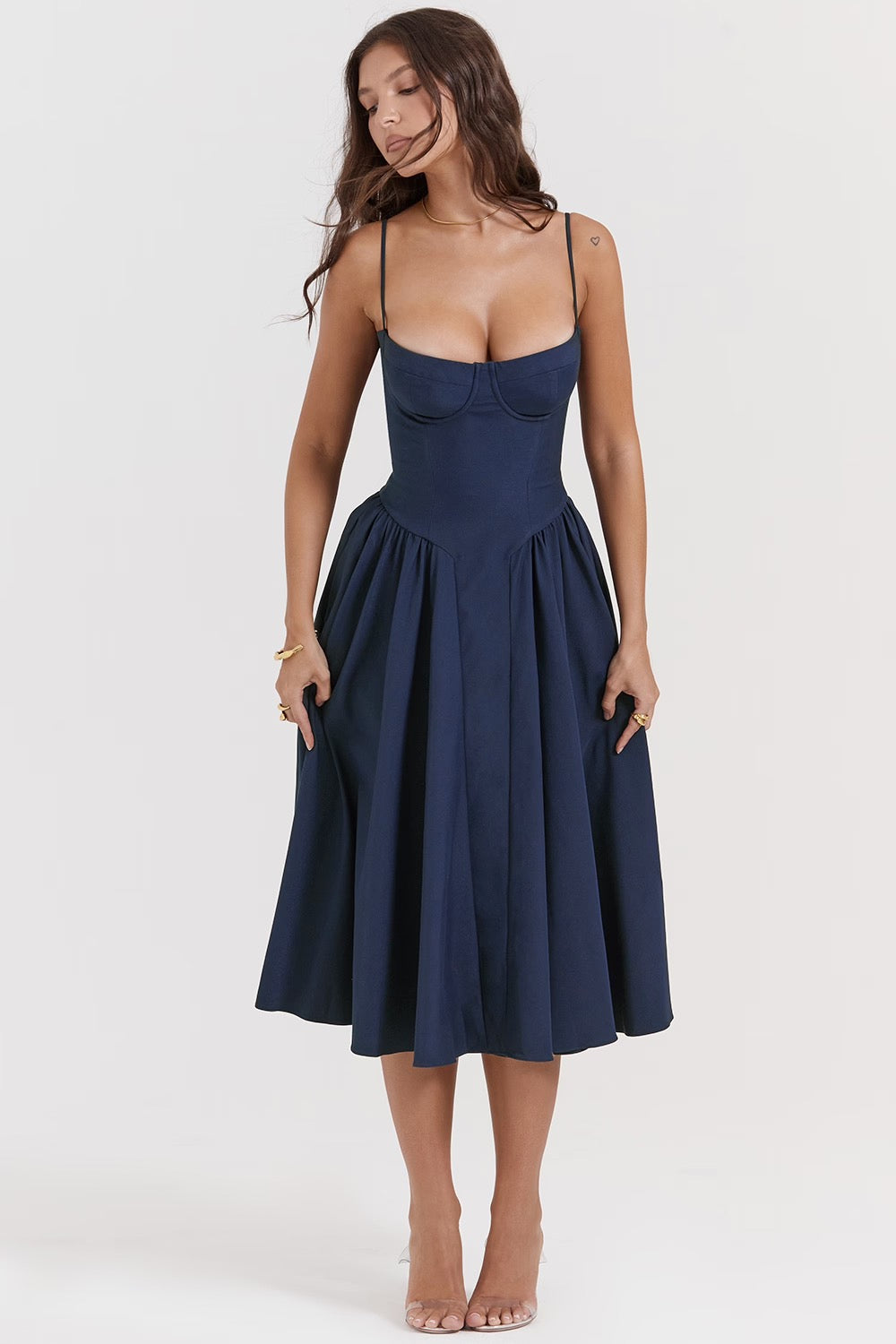 Charlotte | Underwired Sweetheart Twill Corset Midi Dress