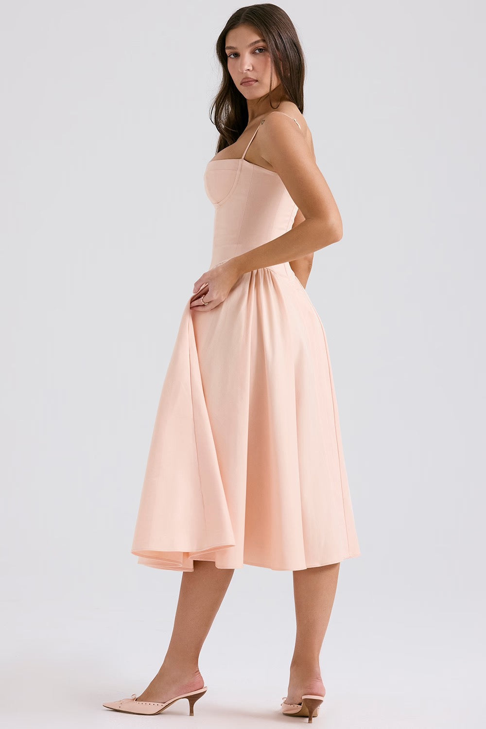 Charlotte | Underwired Sweetheart Twill Corset Midi Dress