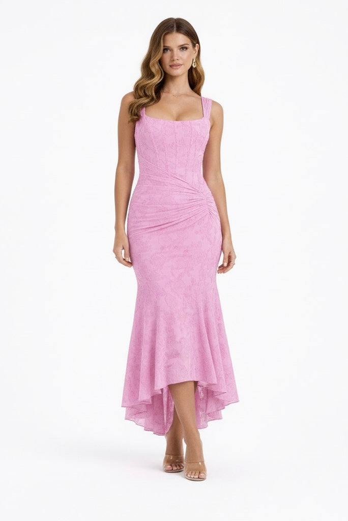 Cleo | Bias-Cut Luminous Cowl Neck Midi Dress