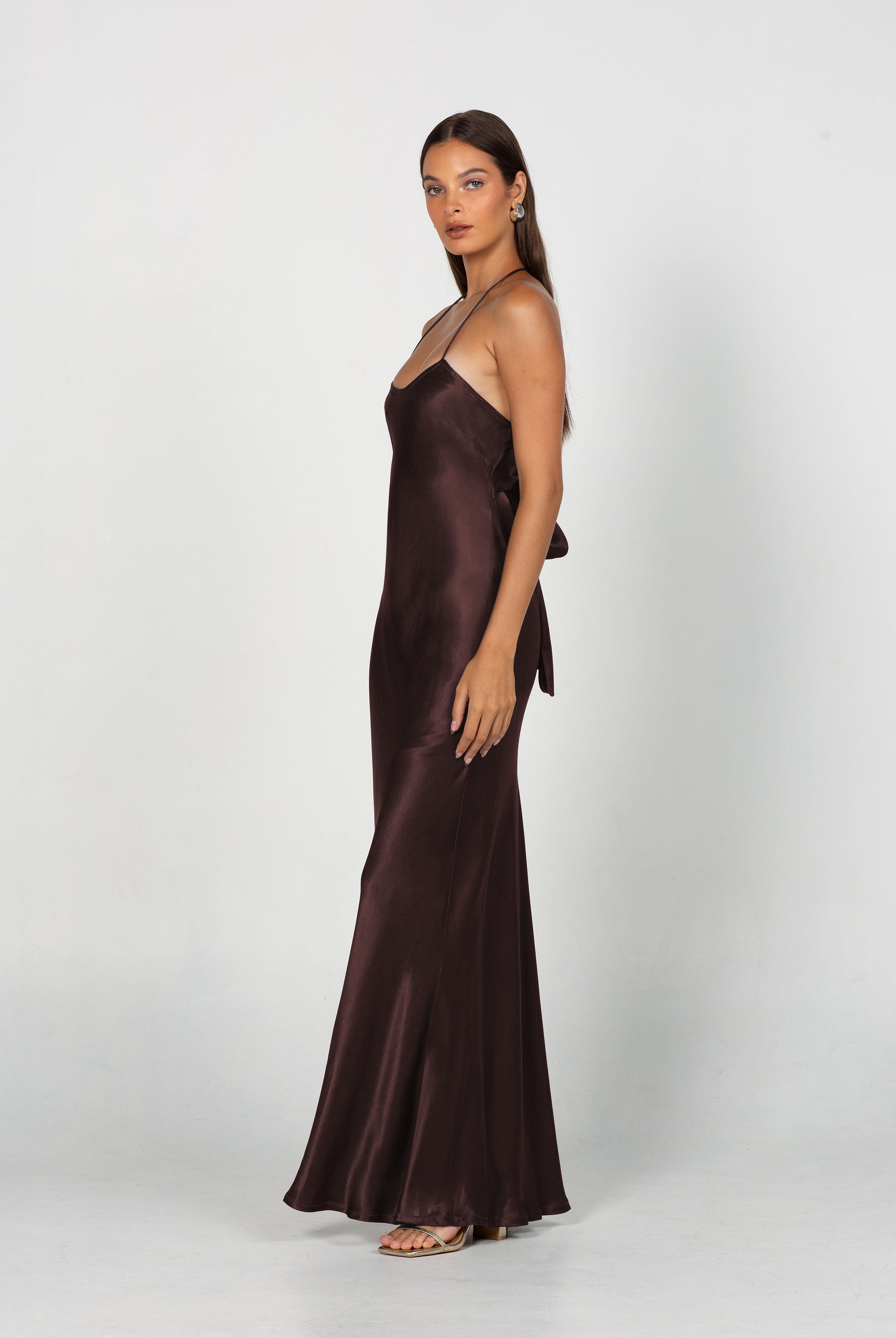 Euredice | Into Love Halter Maxi Dress High-Shine Satin Bridesmaid Gown
