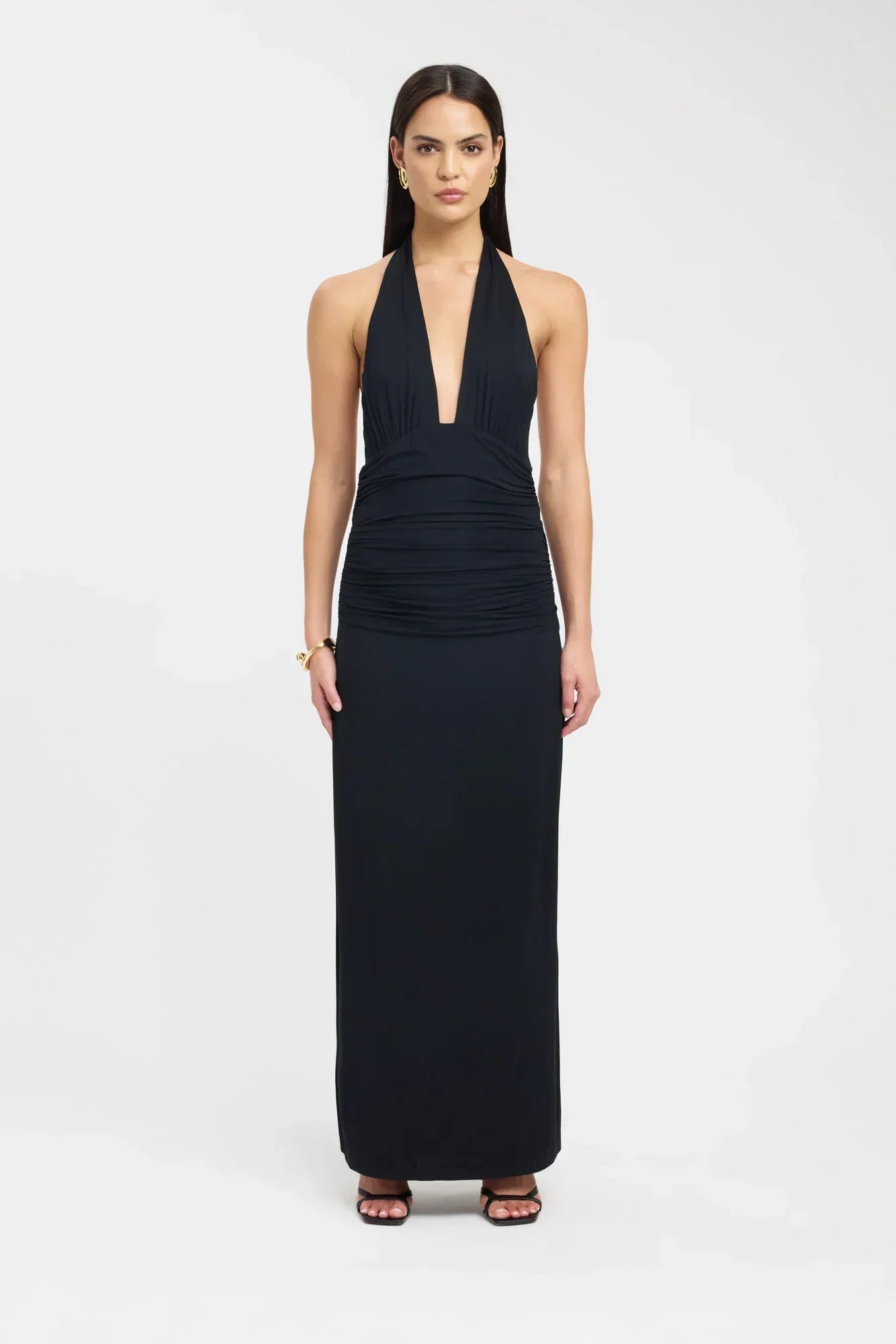 Ophelia | Open Back Ruched Plunging Maxi Dress