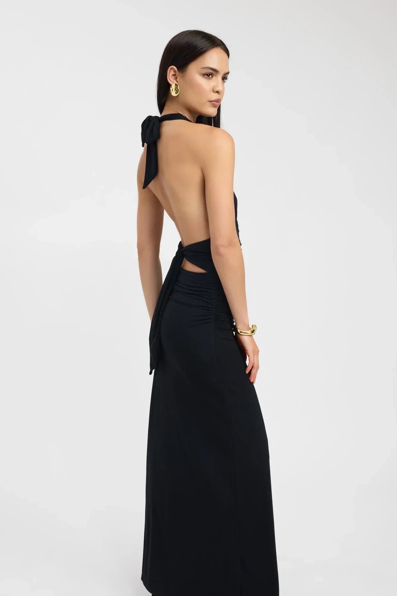 Ophelia | Open Back Ruched Plunging Maxi Dress