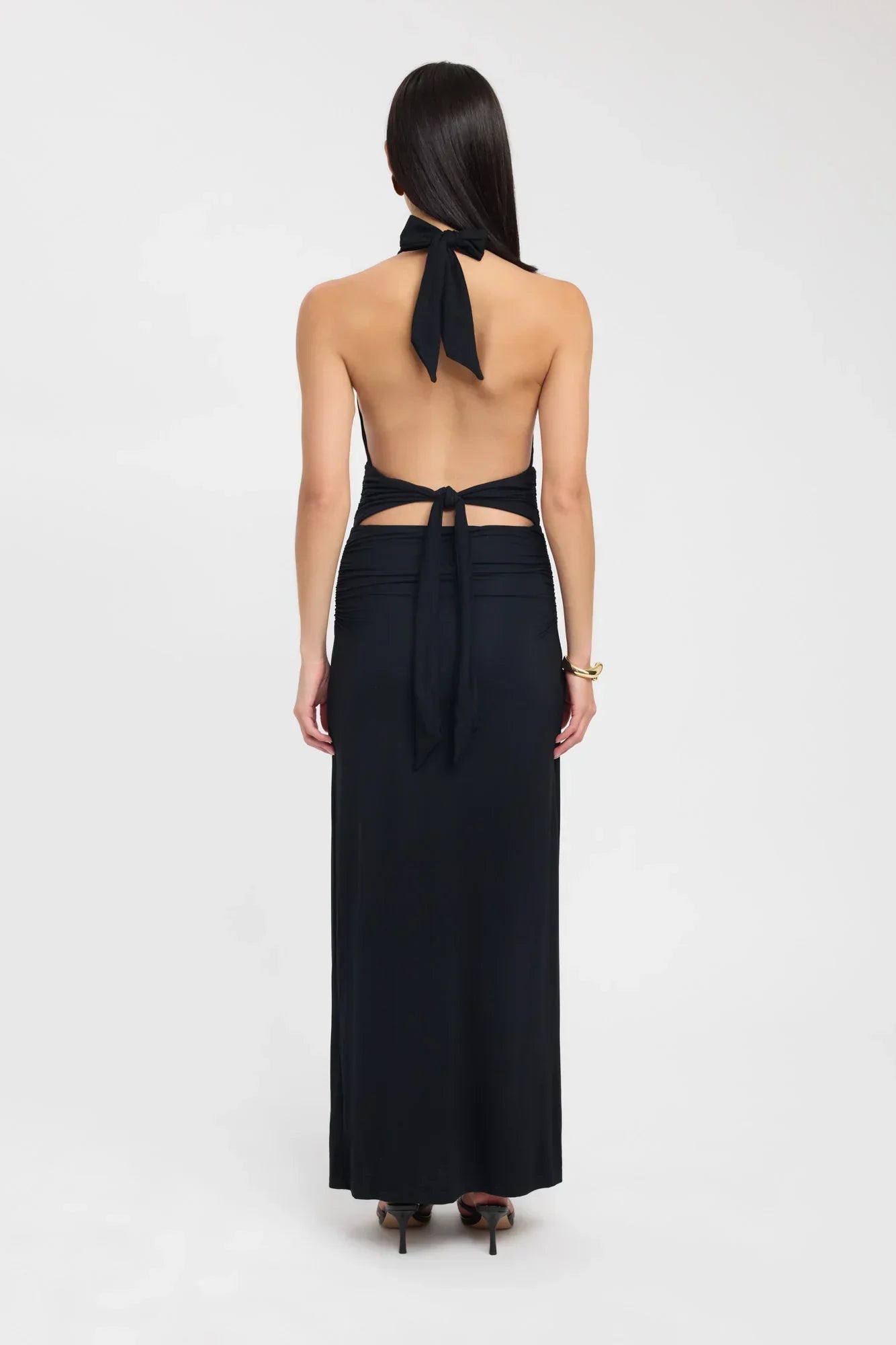 Ophelia | Open Back Ruched Plunging Maxi Dress