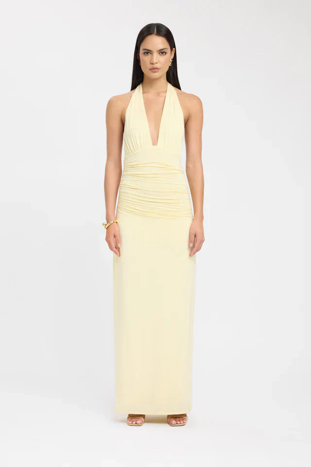 Ophelia | Open Back Ruched Plunging Maxi Dress