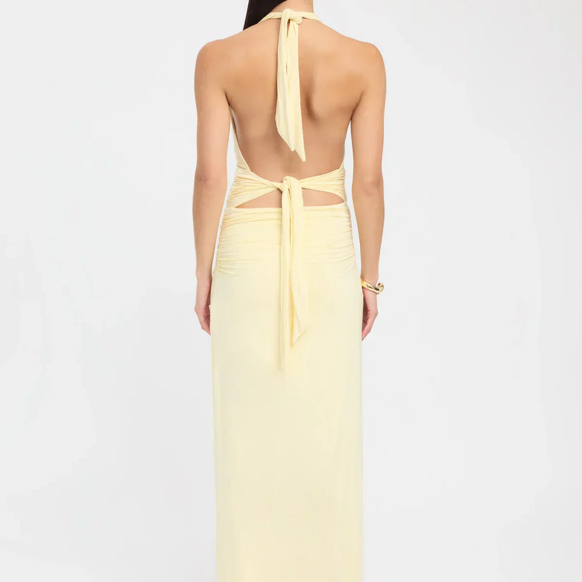 Ophelia | Open Back Ruched Plunging Maxi Dress