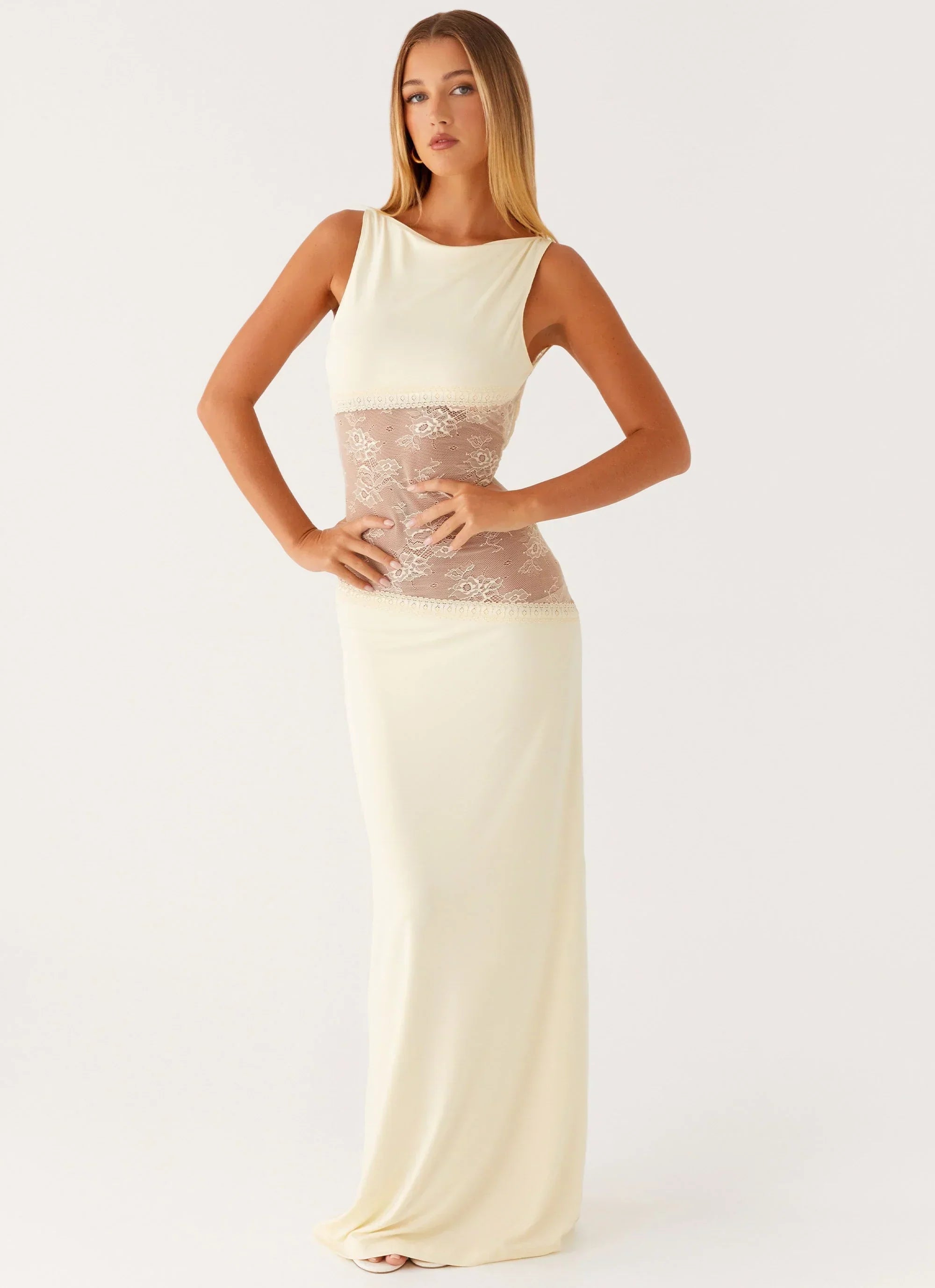 Lucinda | Open Back Lace Panel Maxi Dress