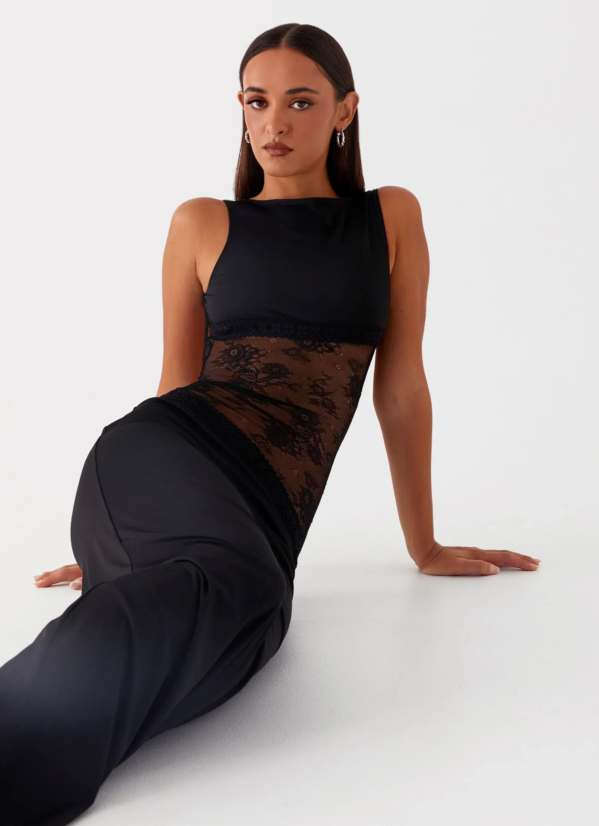 Lucinda | Open Back Lace Panel Maxi Dress