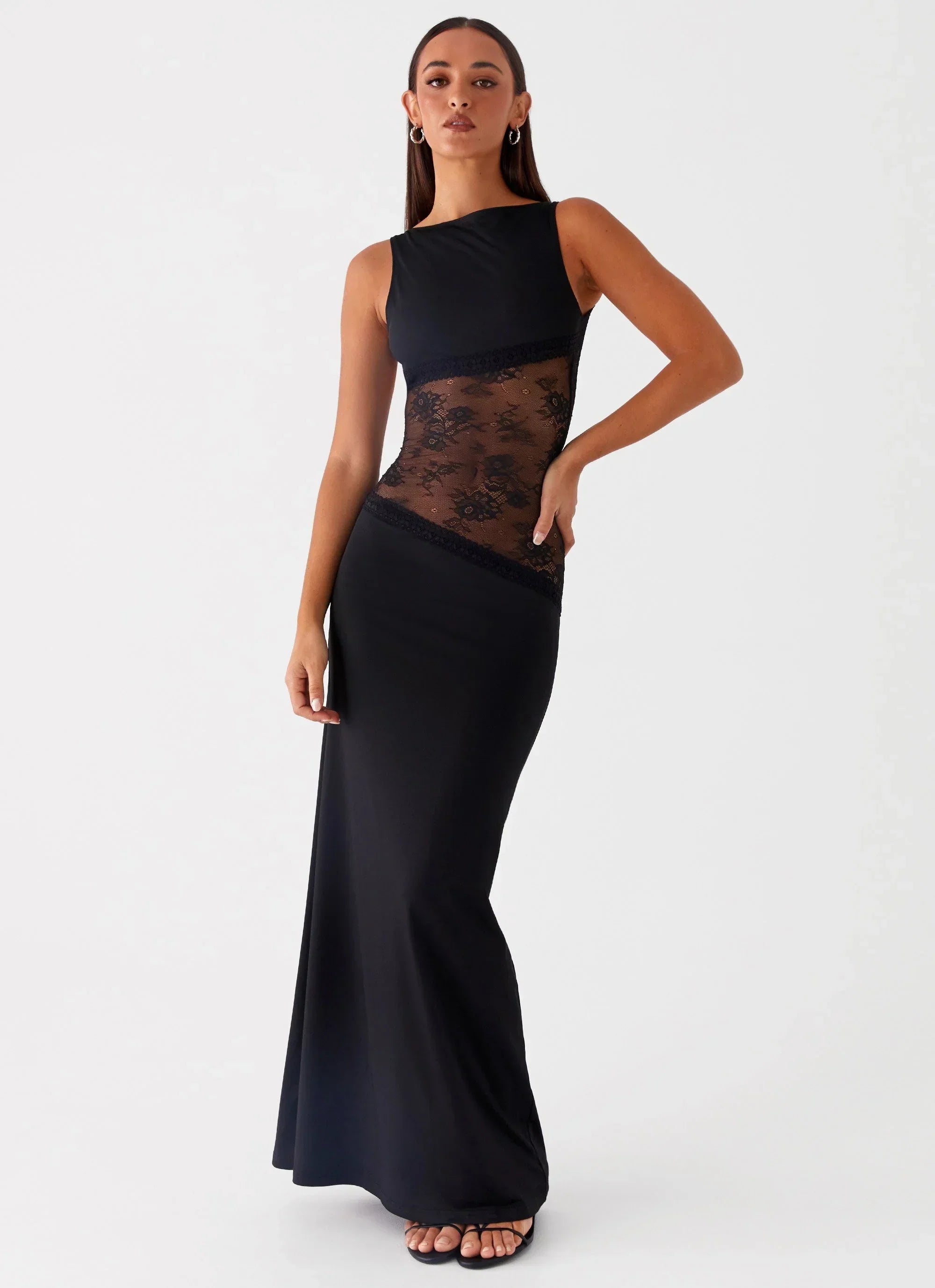 Lucinda | Open Back Lace Panel Maxi Dress
