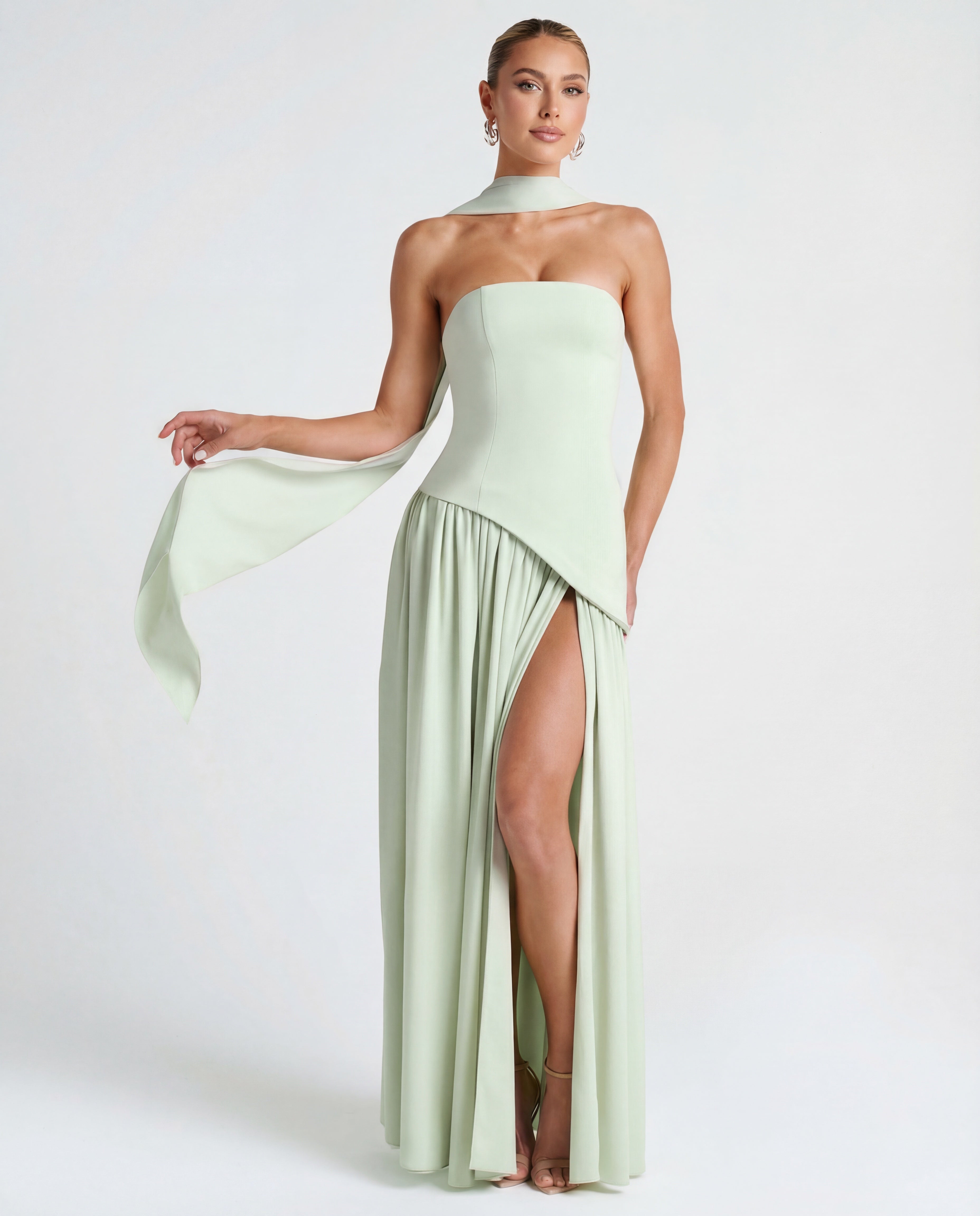 Aveline | Strapless Maxi Dress Thigh-High Split