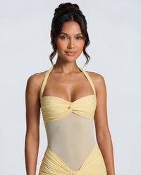 Rosabella |  Radiant Yellow Halter Neck Ruched Maxi Dress