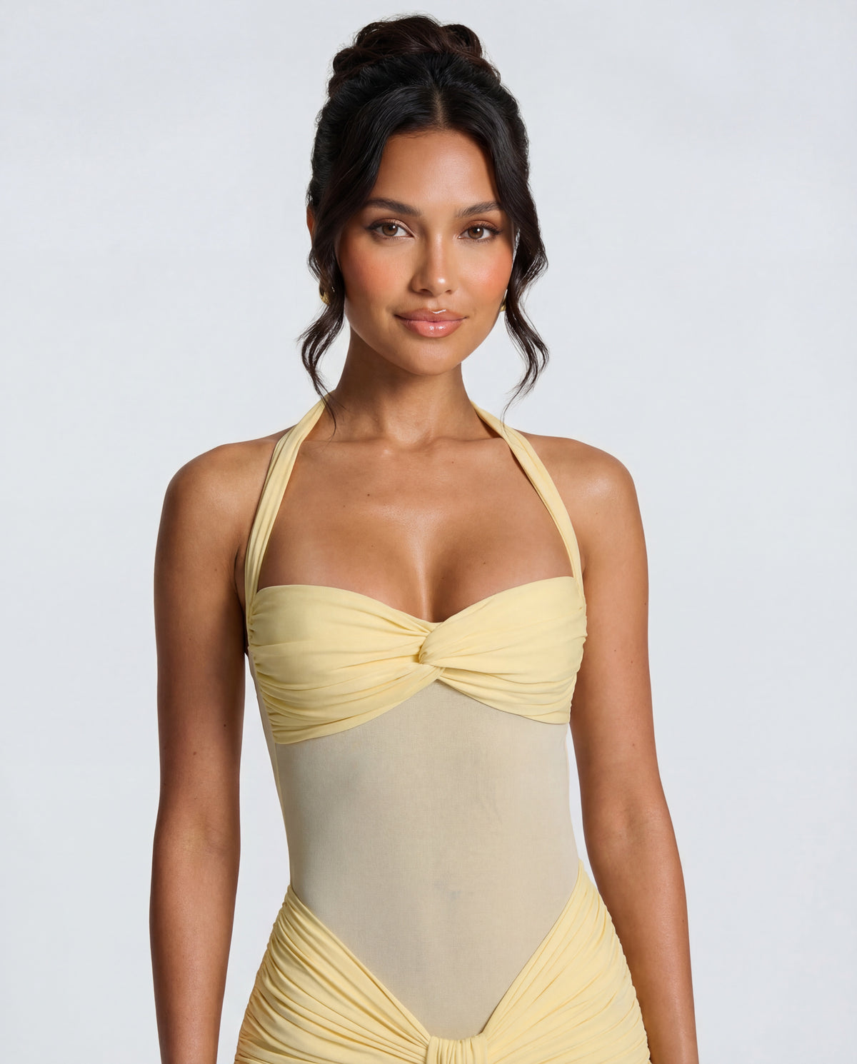 Rosabella |  Radiant Yellow Halter Neck Ruched Maxi Dress