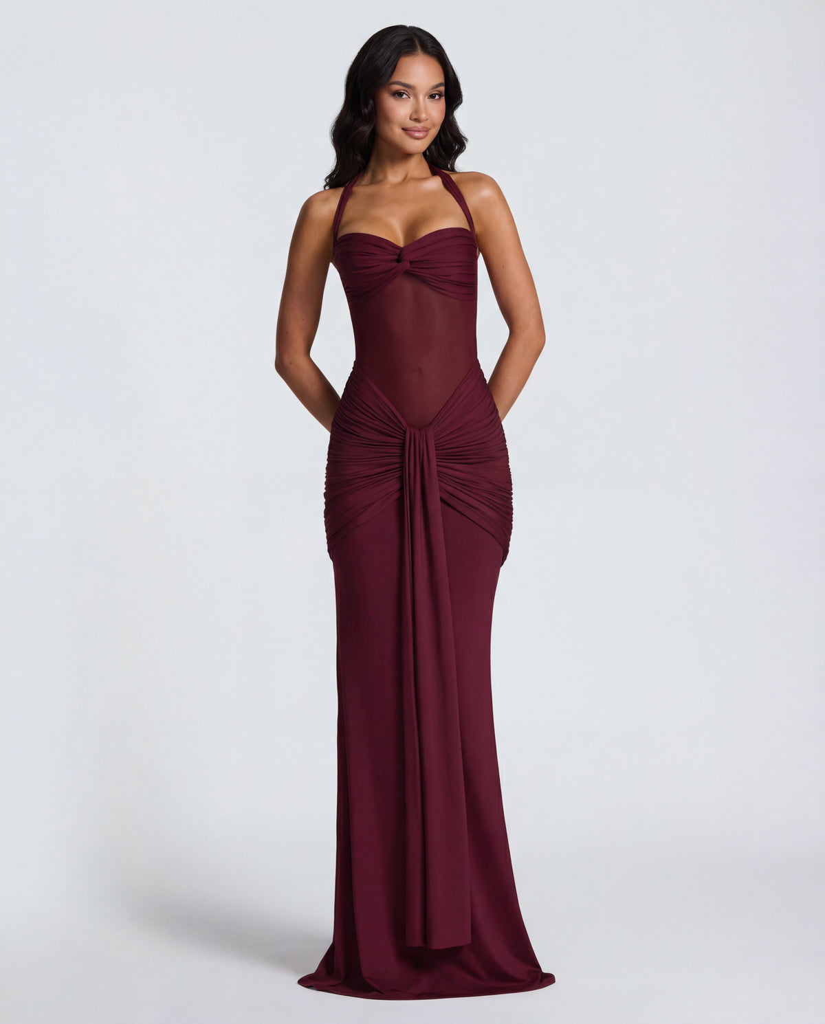 Rosabella |  Radiant Yellow Halter Neck Ruched Maxi Dress
