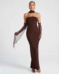 Ella | Strapless Sculpting Maxi Dress with Removable Mesh Scarf