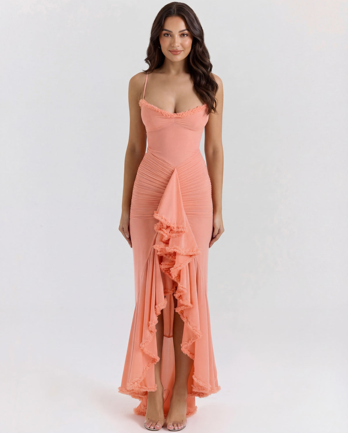 Mona | Cascading Ruffle Sweetheart Ruched Maxi Dress