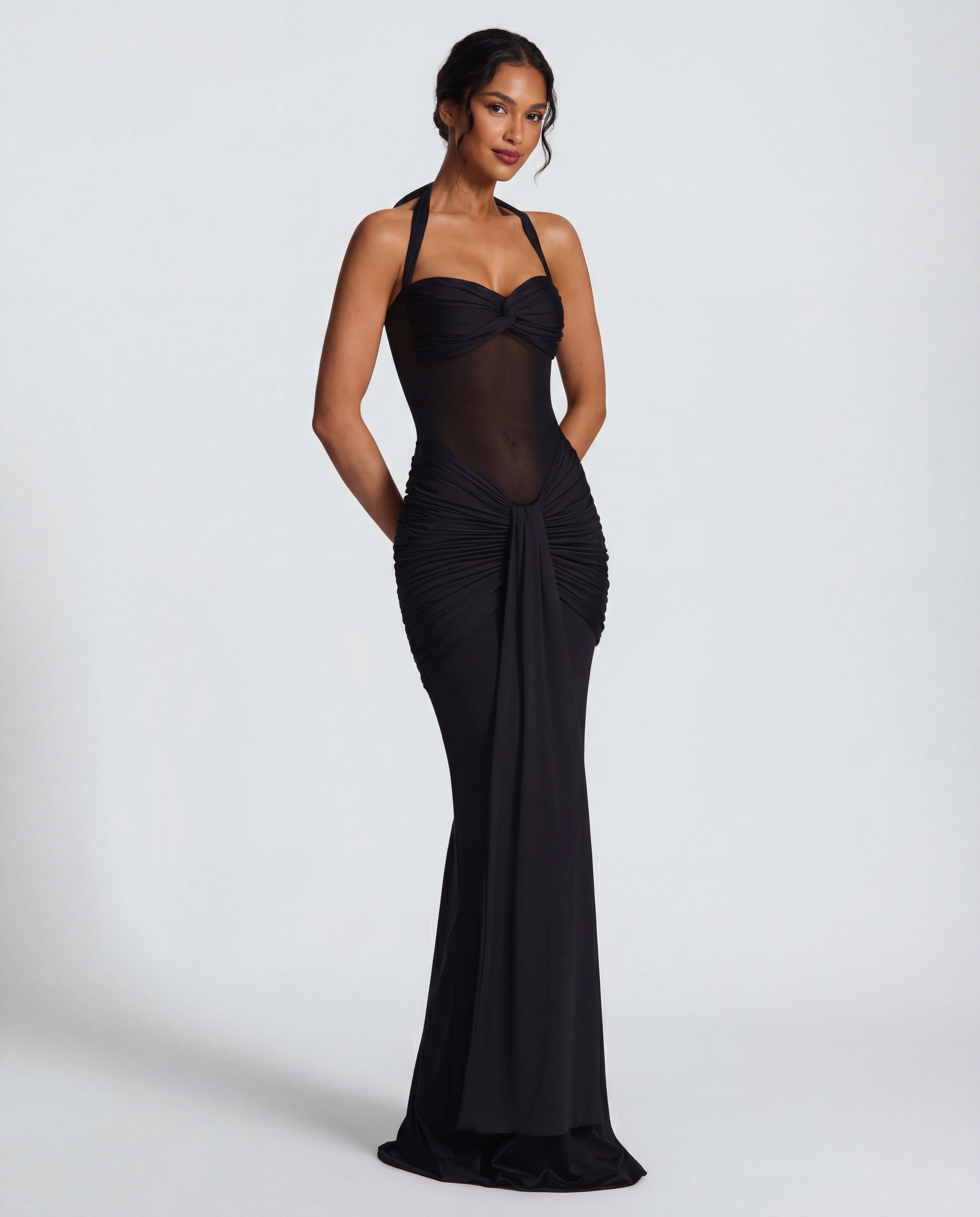 Rosabella |  Radiant Yellow Halter Neck Ruched Maxi Dress
