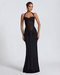 Rosabella |  Radiant Yellow Halter Neck Ruched Maxi Dress