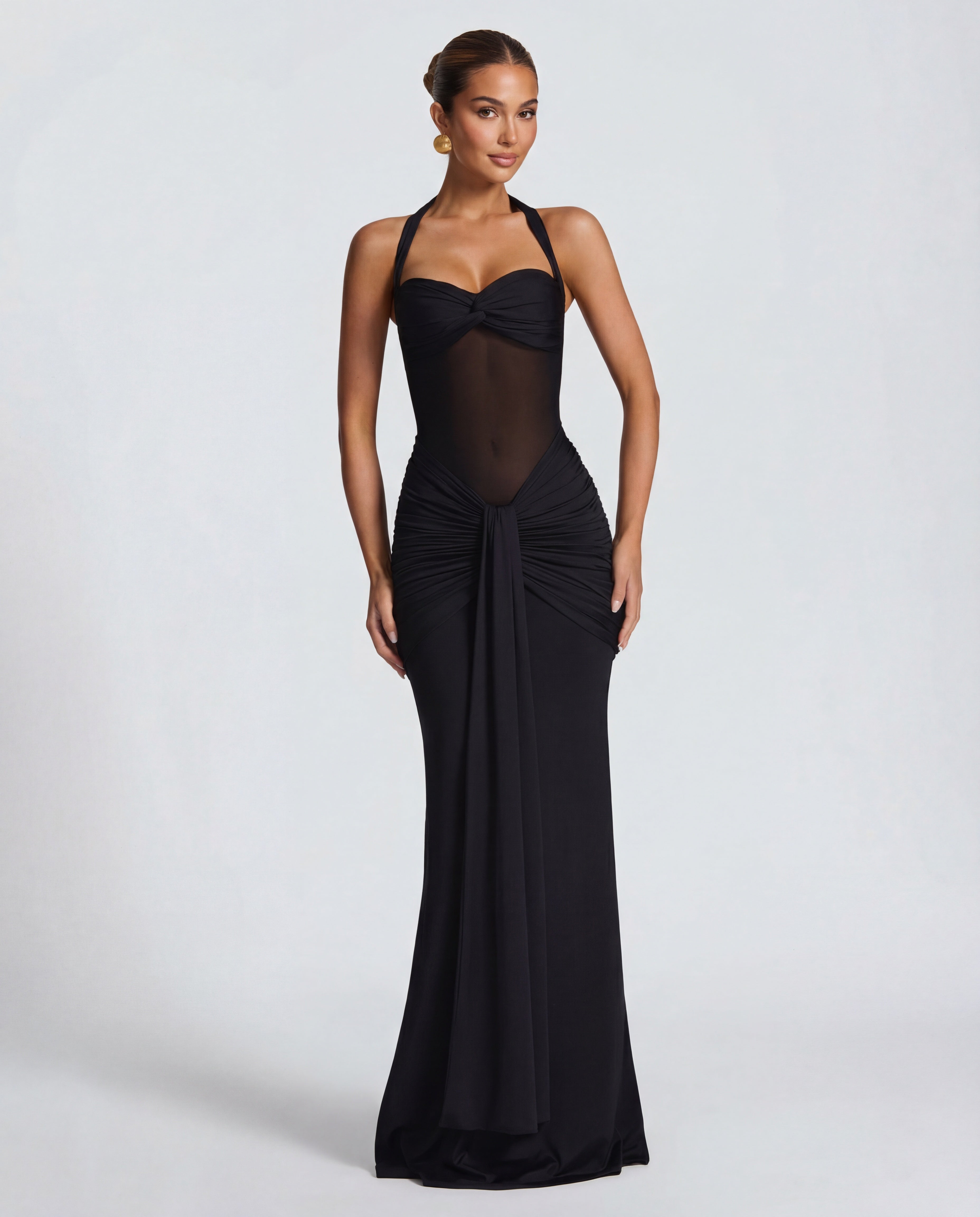 Rosabella |  Radiant Yellow Halter Neck Ruched Maxi Dress