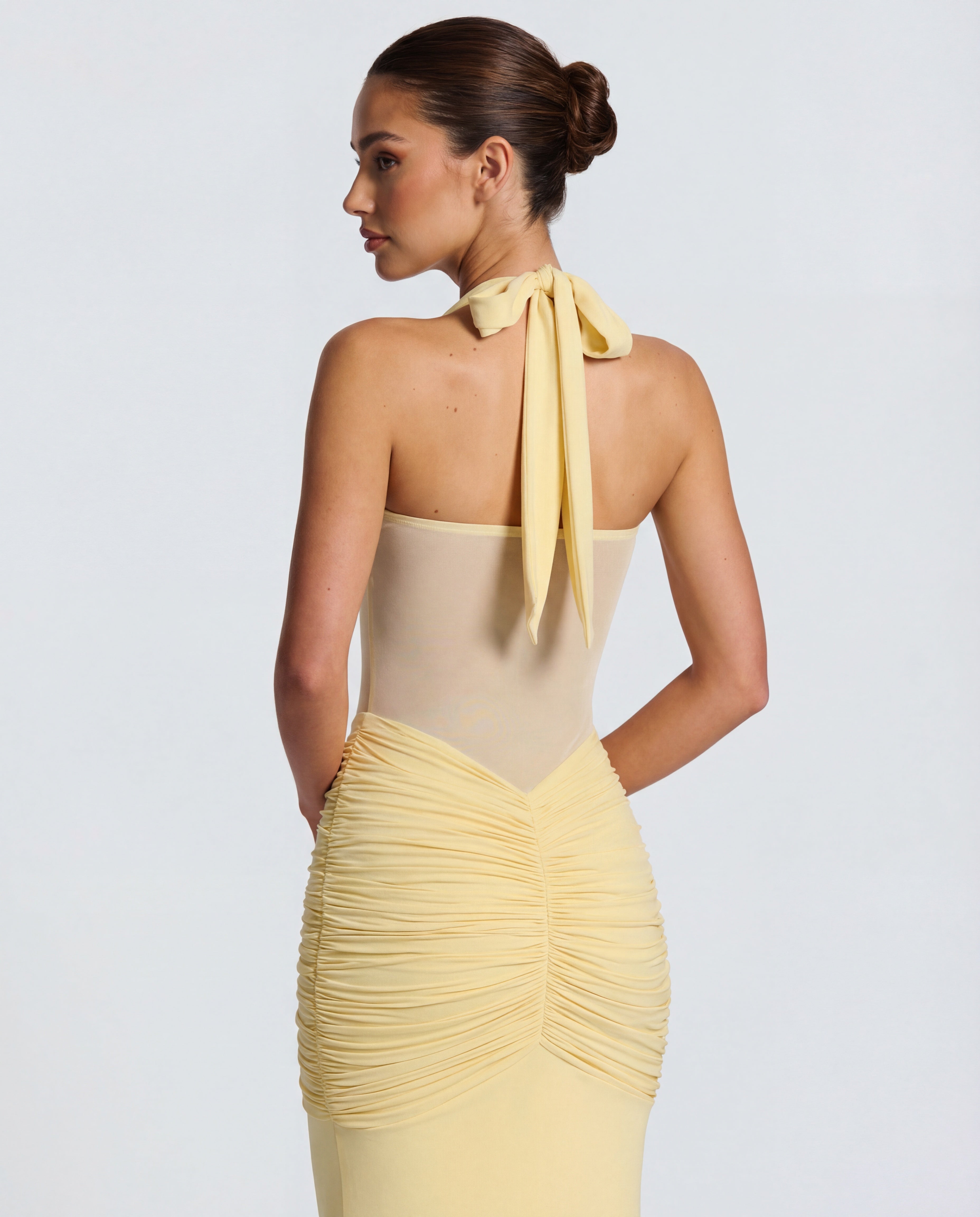 Rosabella |  Radiant Yellow Halter Neck Ruched Maxi Dress
