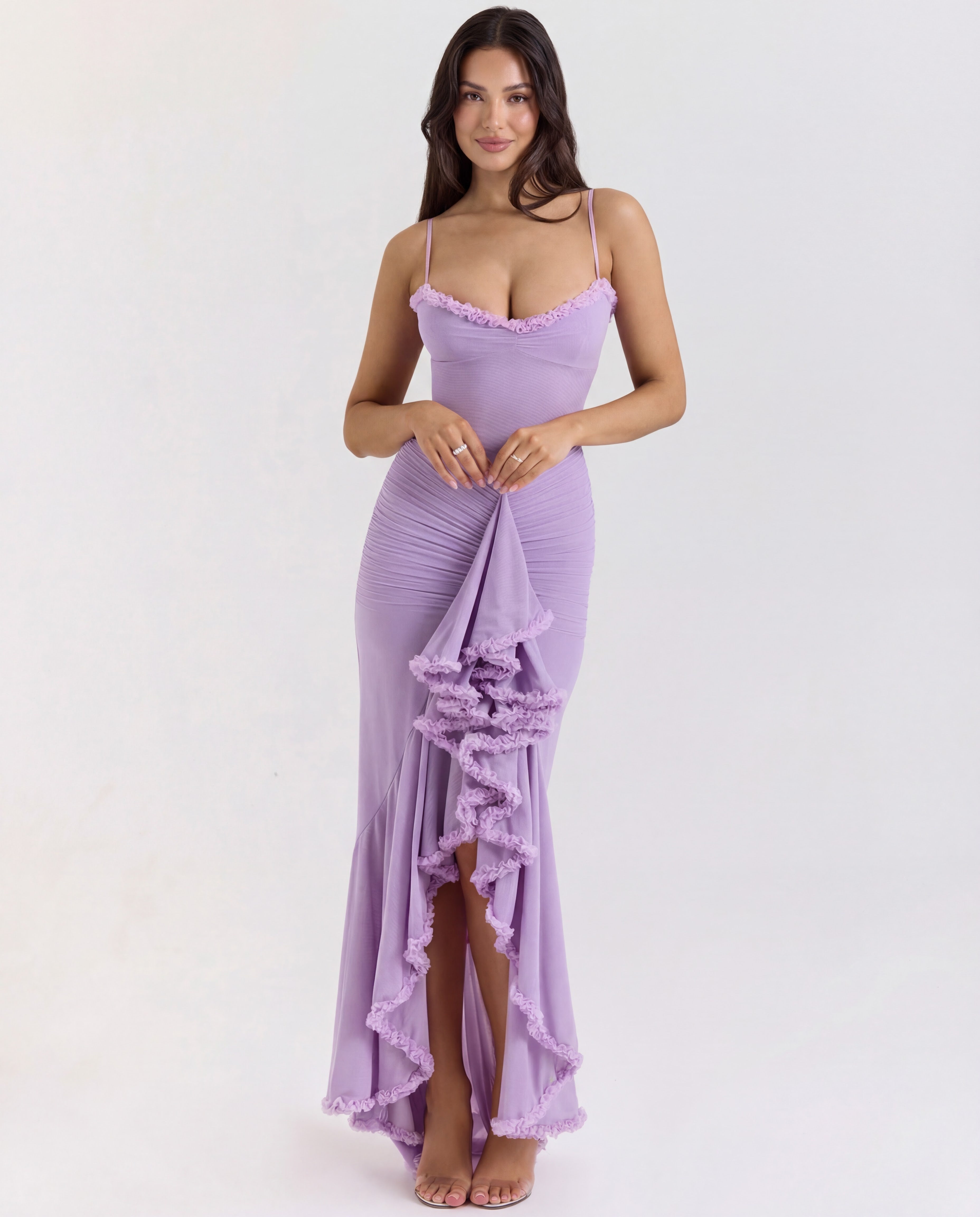 Mona | Cascading Ruffle Sweetheart Ruched Maxi Dress