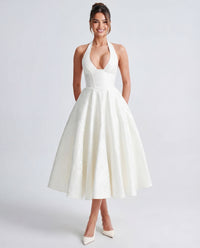Evelyn | Halterneck Bustier Textured Jacquard Midi Dress