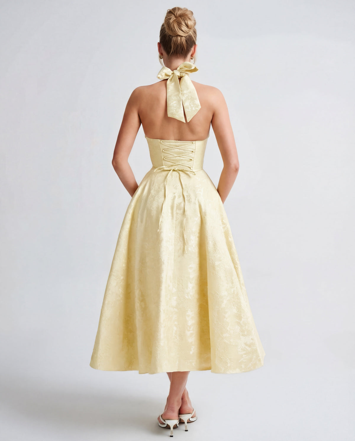 Evelyn | Halterneck Bustier Textured Jacquard Midi Dress