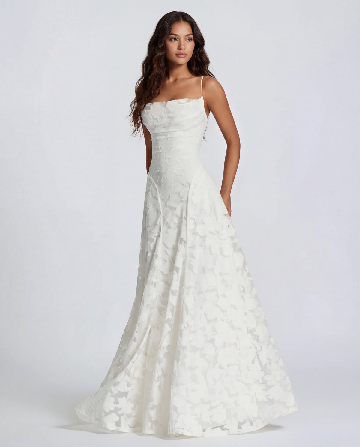 Sofia | Spaghetti Strap Straight Neckline Floral Lace Maxi Dress