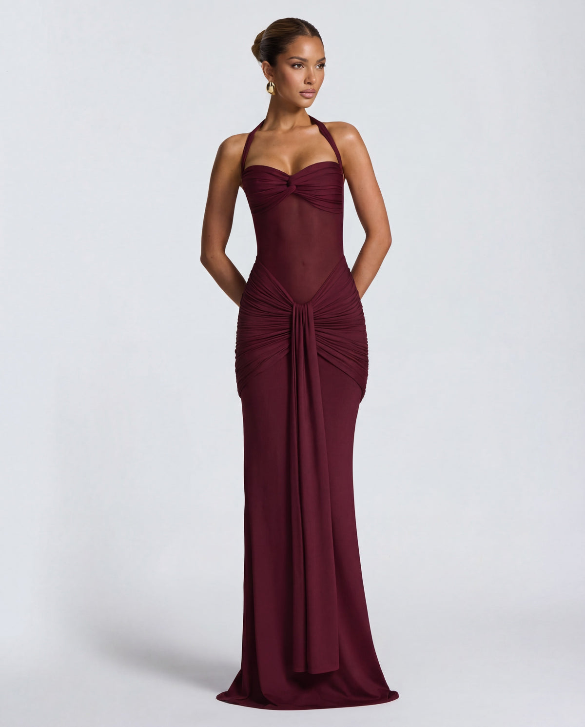 Valentina | Twisted Bust Sheer Mesh Maxi Dress