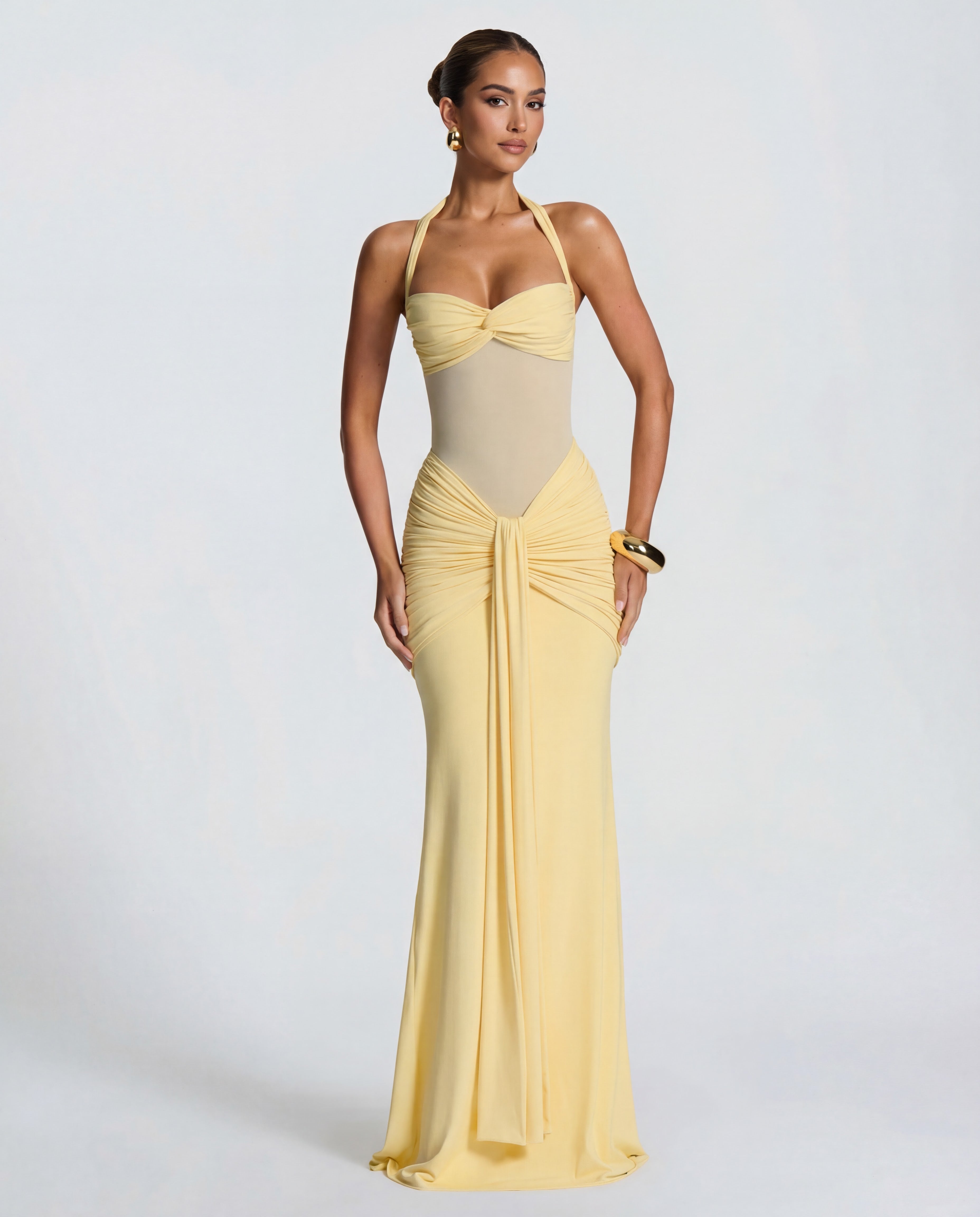 Valentina | Twisted Bust Sheer Mesh Maxi Dress