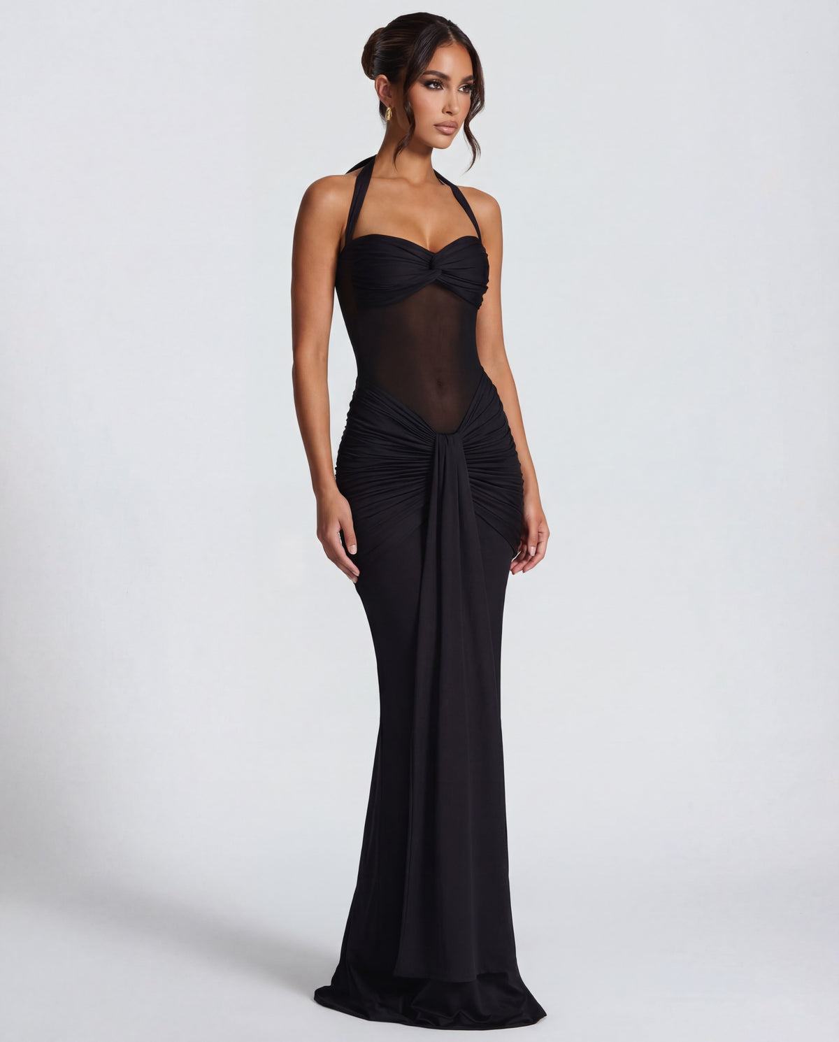 Valentina | Twisted Bust Sheer Mesh Maxi Dress