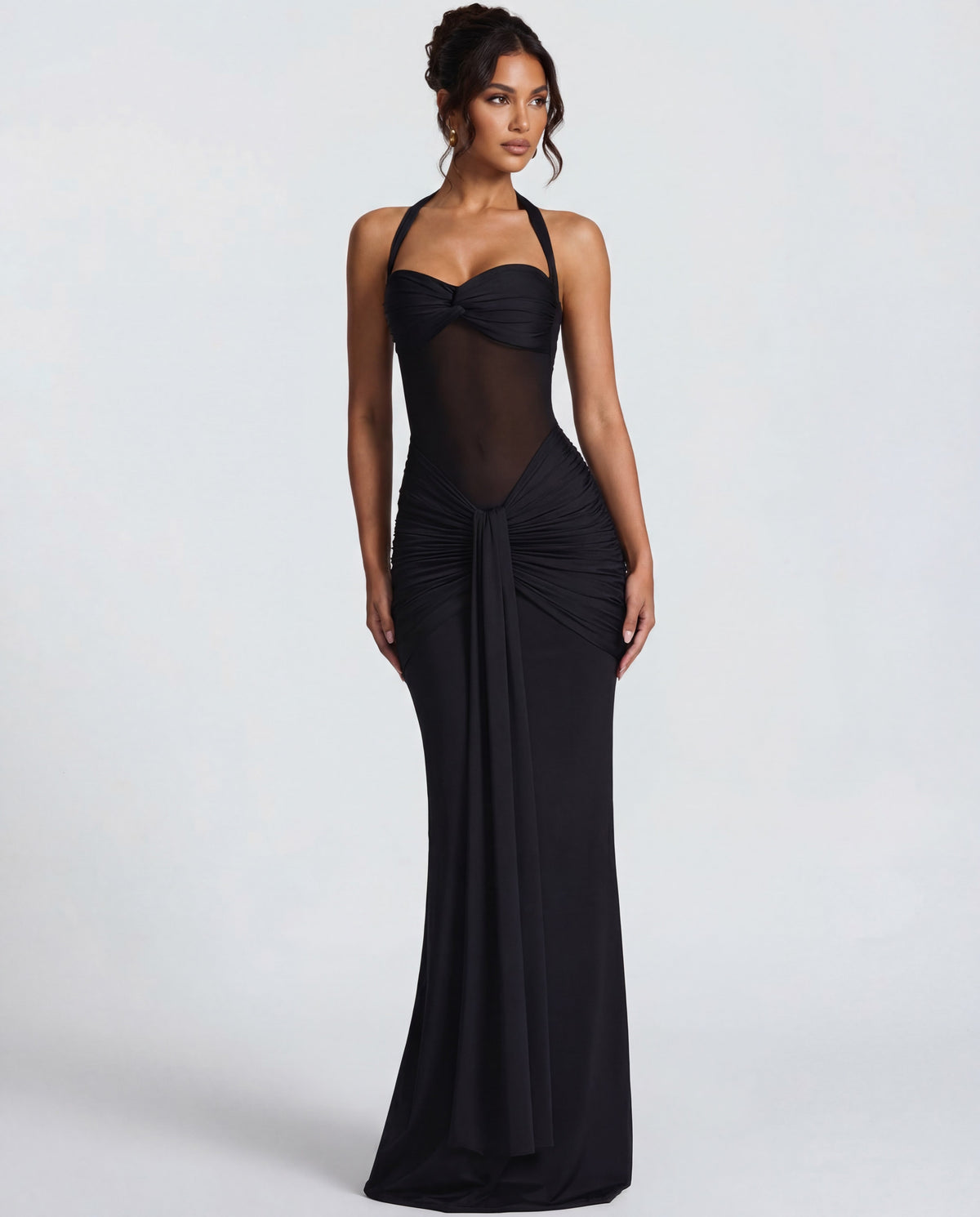 Valentina | Twisted Bust Sheer Mesh Maxi Dress