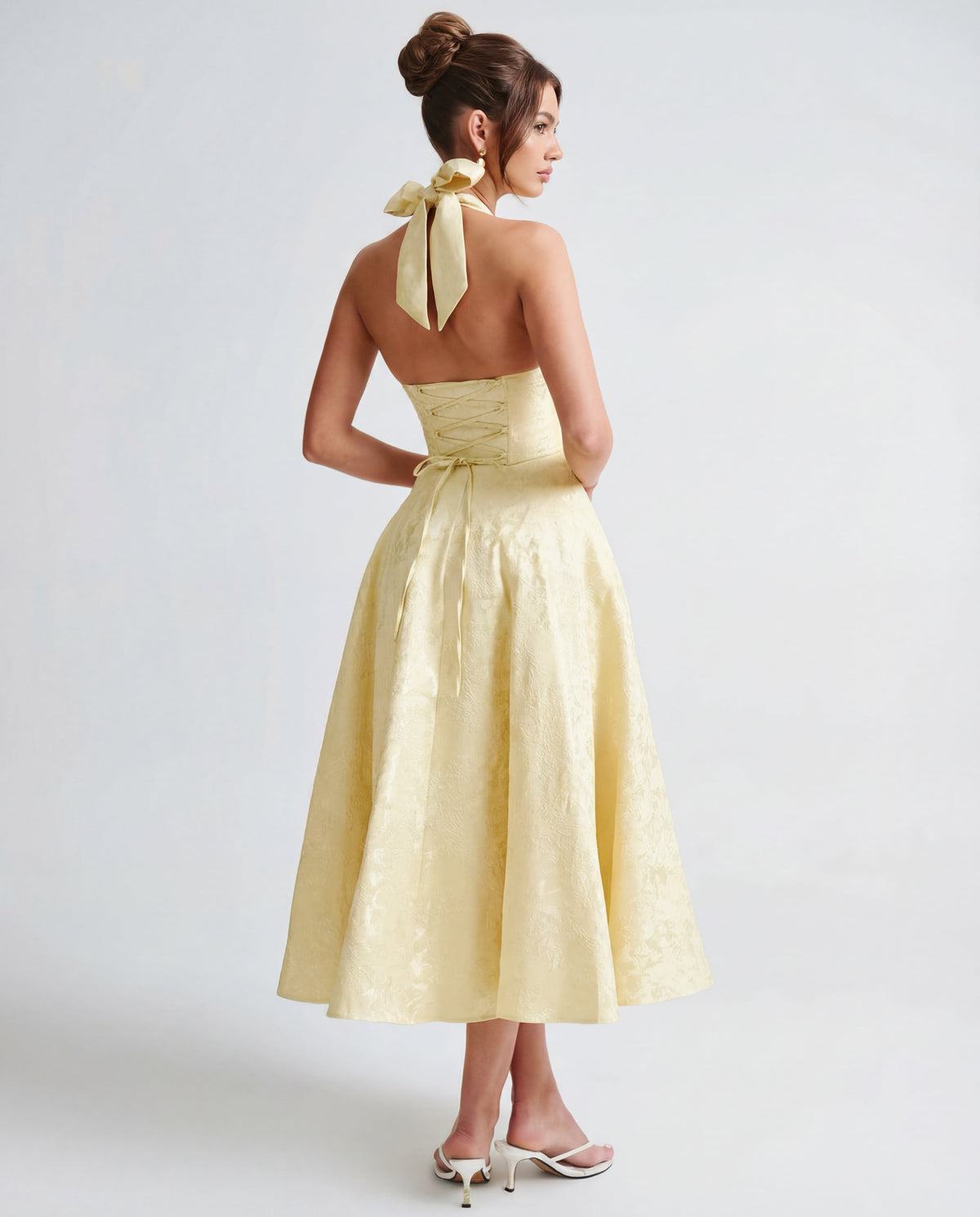 Evelyn | Halterneck Bustier Textured Jacquard Midi Dress