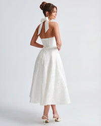 Evelyn | Halterneck Bustier Textured Jacquard Midi Dress